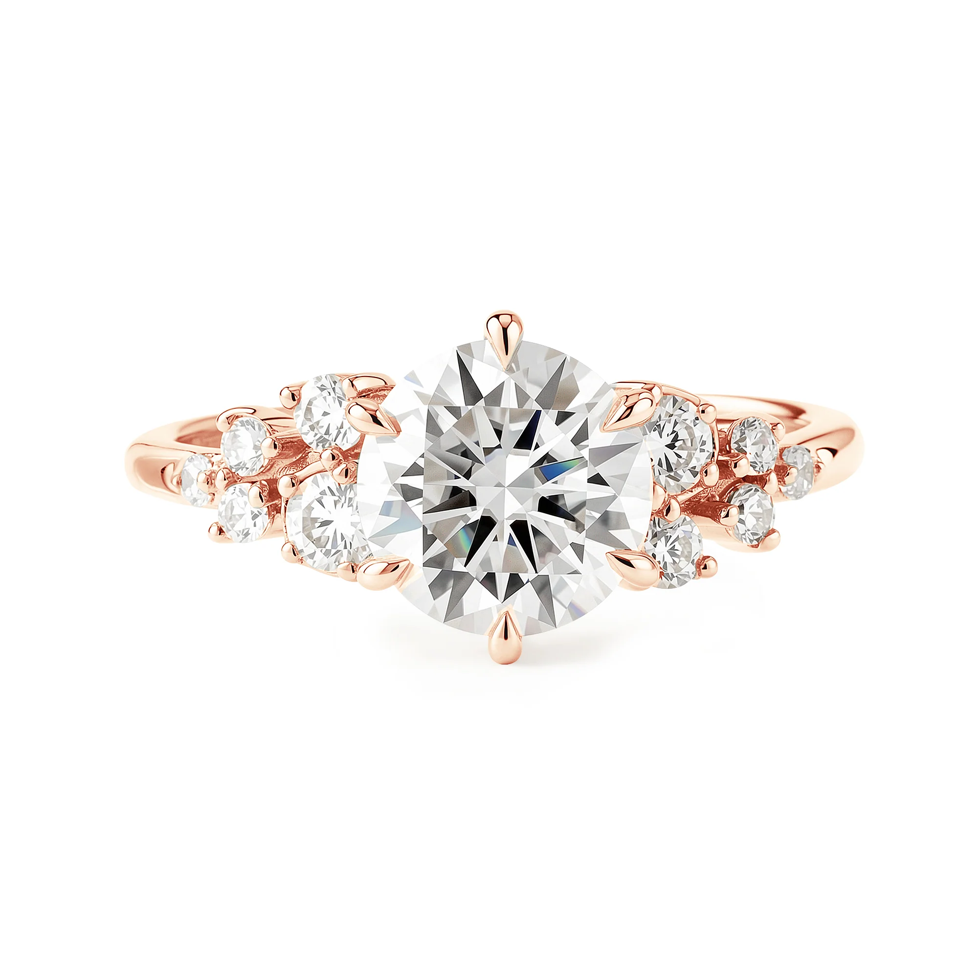 Floral Style Round Moissanite Ring With Side Accents - Image 7