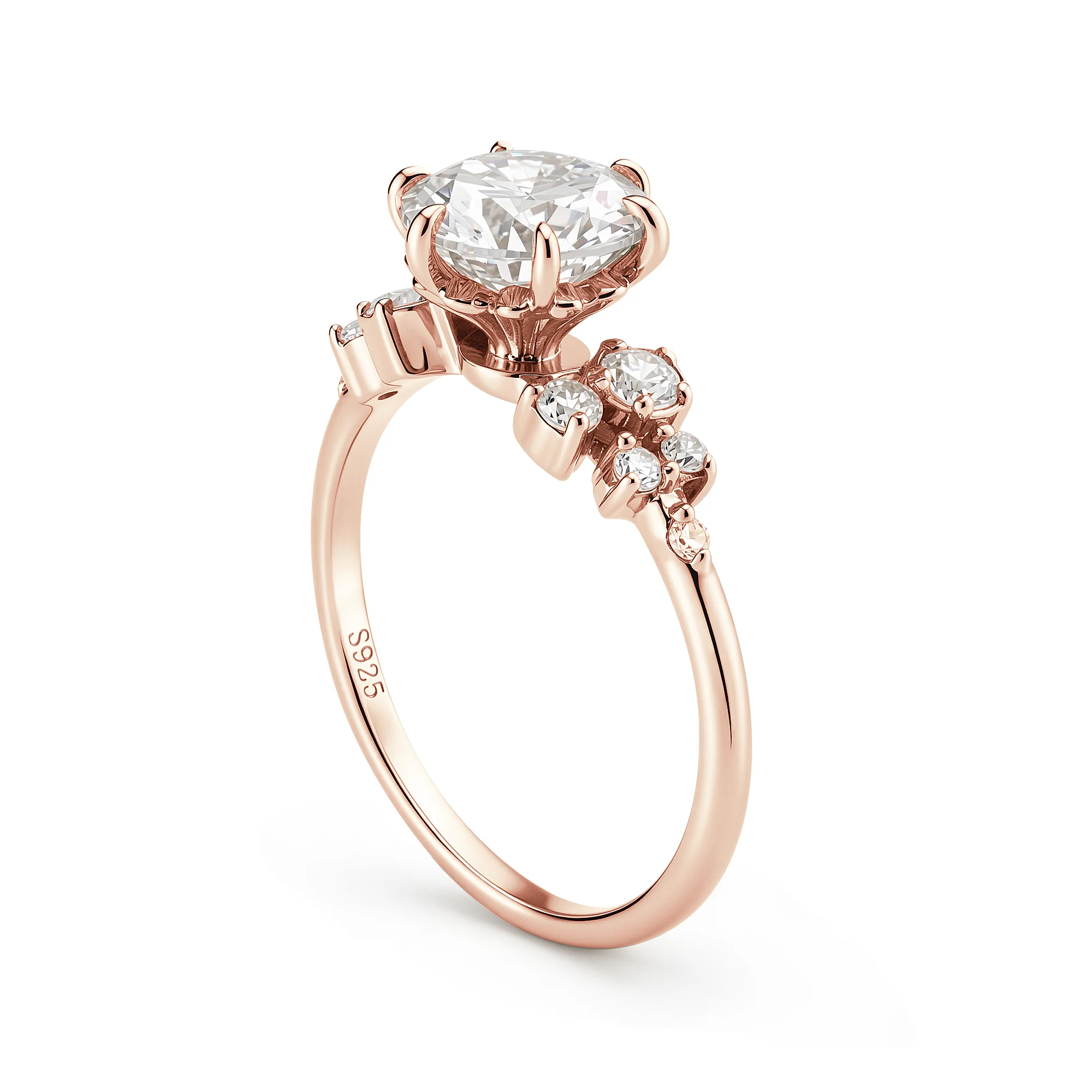 Floral Style Round Moissanite Ring With Side Accents - Image 8