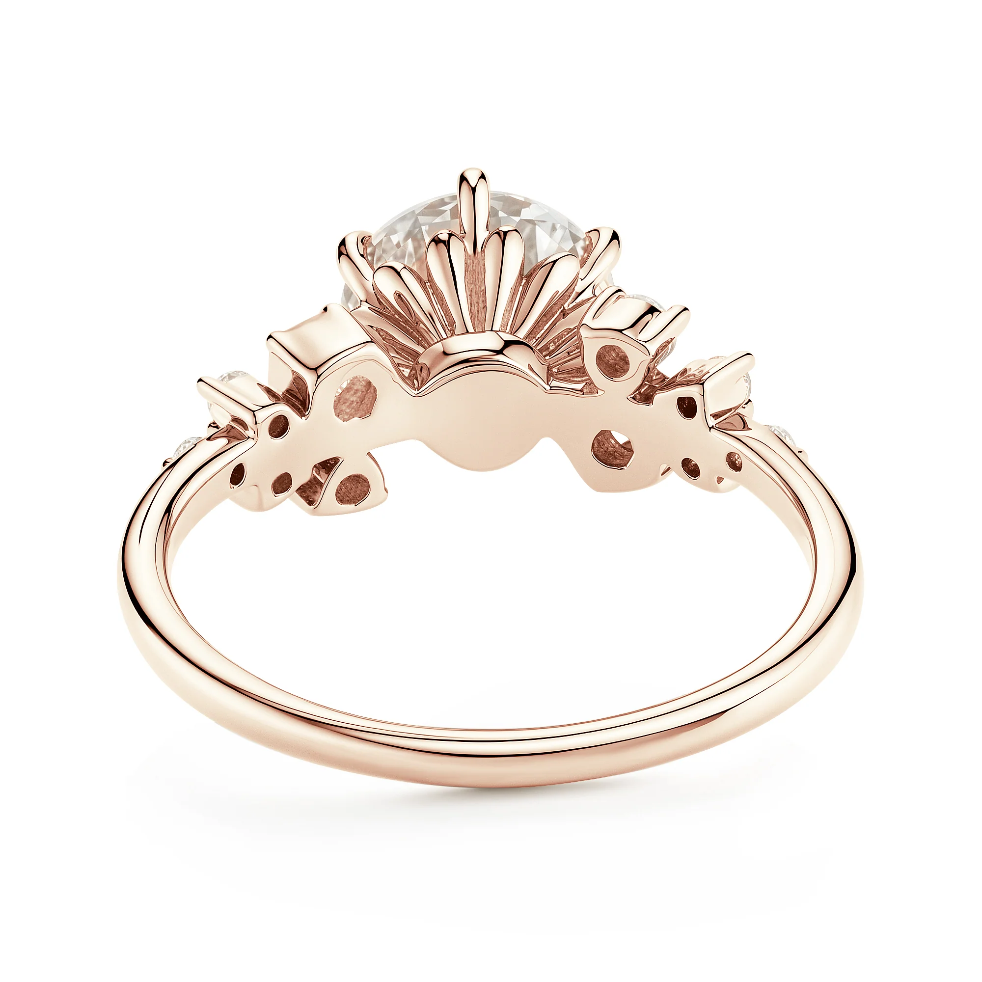 Floral Style Round Moissanite Ring With Side Accents - Image 9