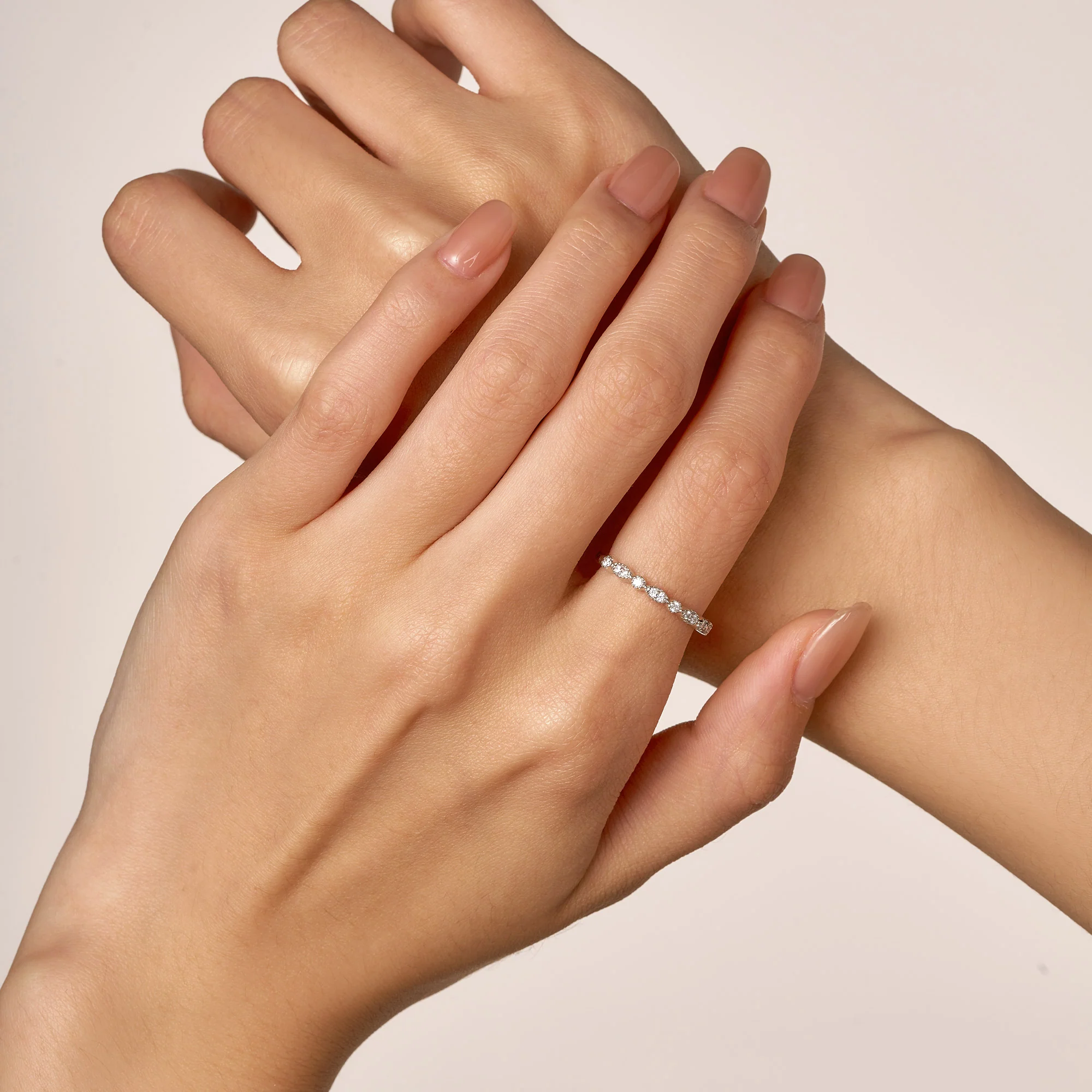 Nature Inspired Round Moissanite Half Eternity Band - Image 10