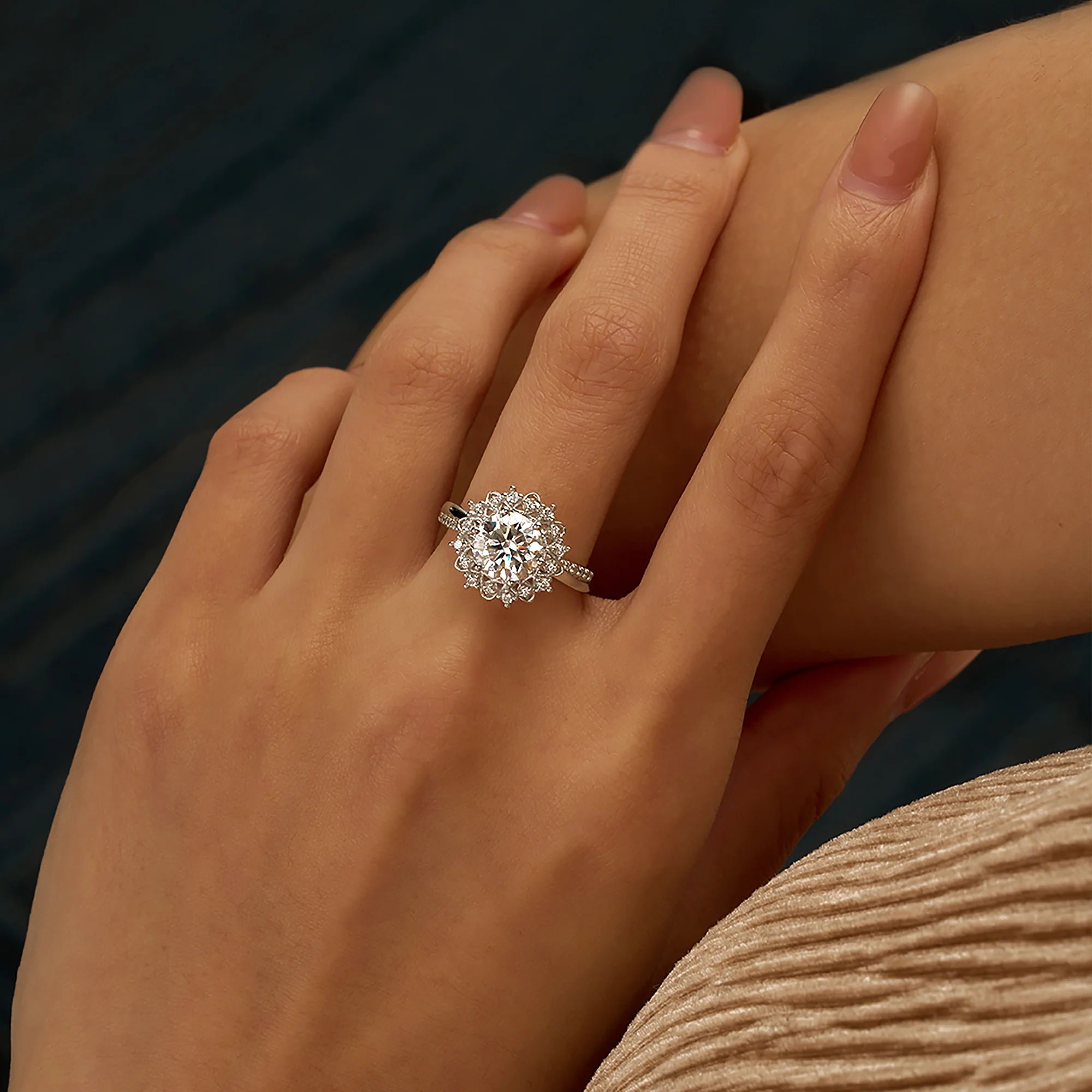 Halo Moissanite Bliss Sunlit Blossom Twist Ring - Image 13