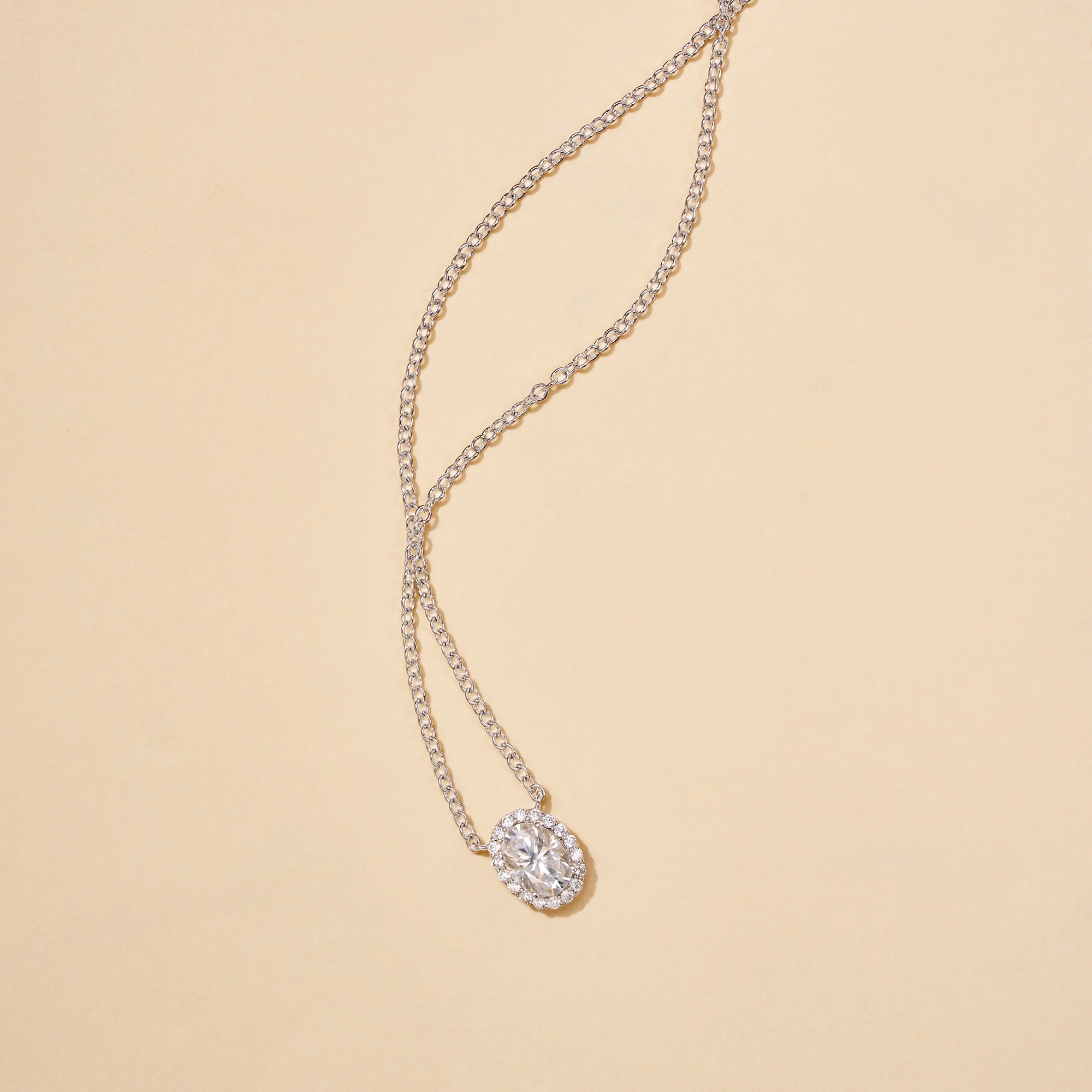 Halo Oval Moissanite Pendant Necklace - Image 10