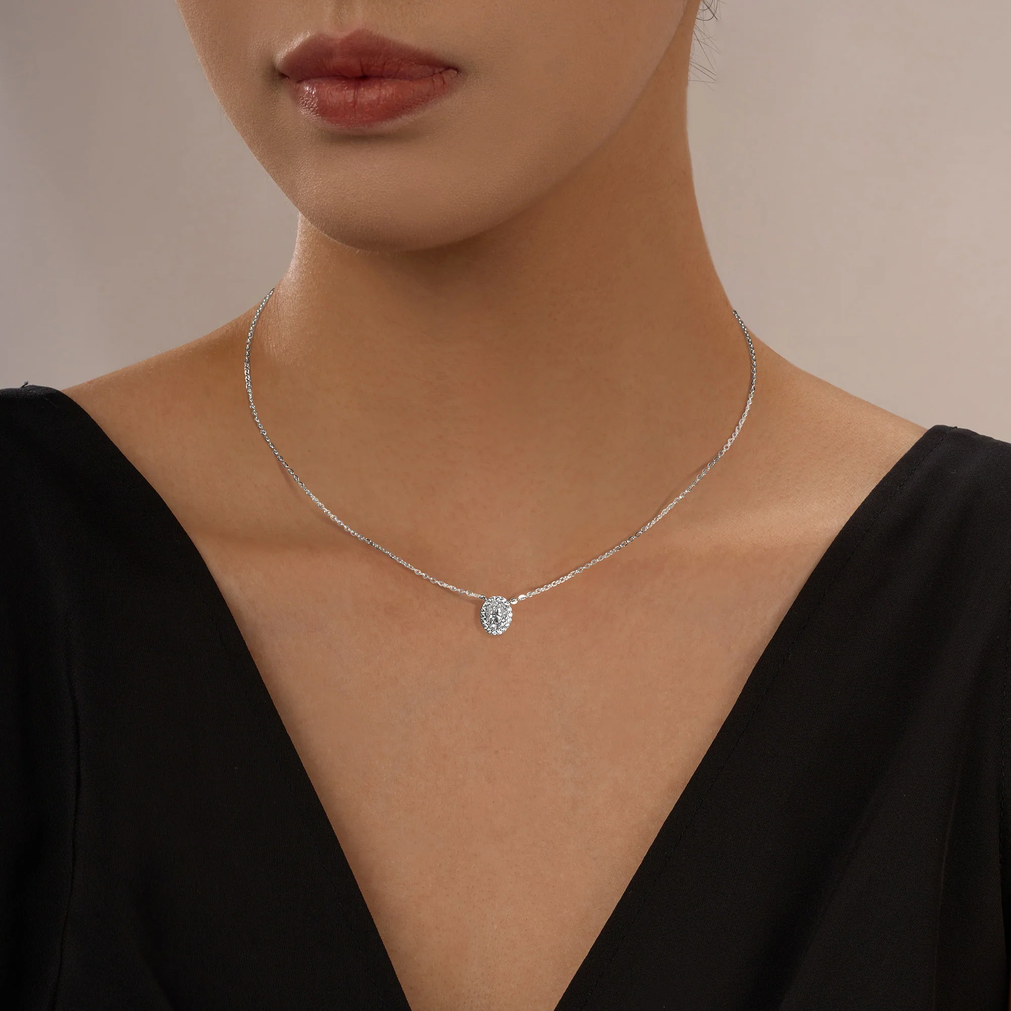 Halo Oval Moissanite Pendant Necklace - Image 4