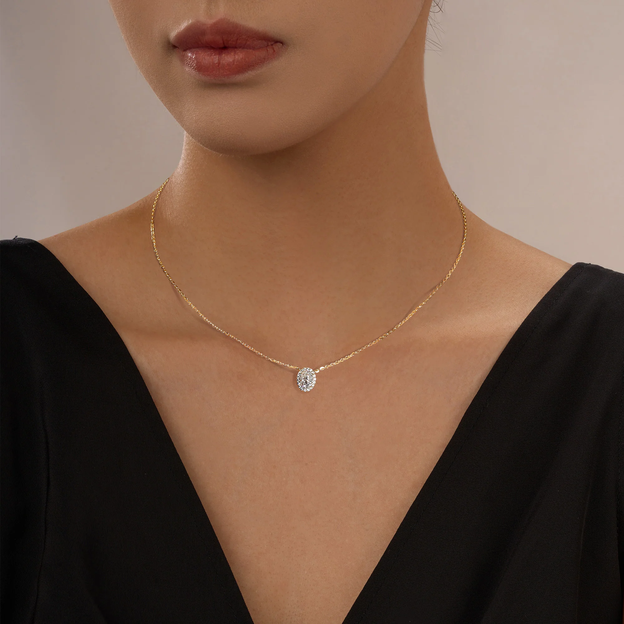 Halo Oval Moissanite Pendant Necklace - Image 5