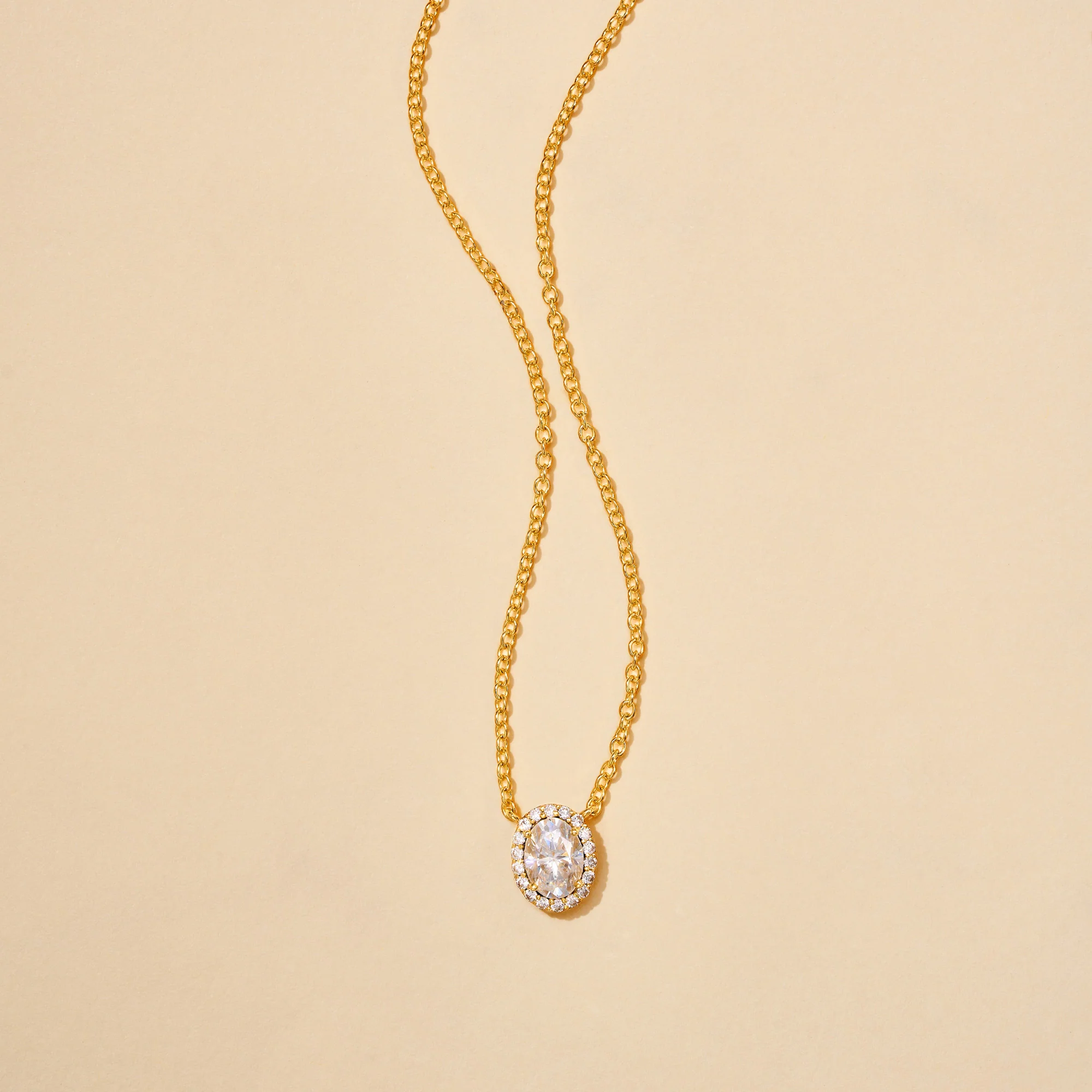 Halo Oval Moissanite Pendant Necklace - Image 8