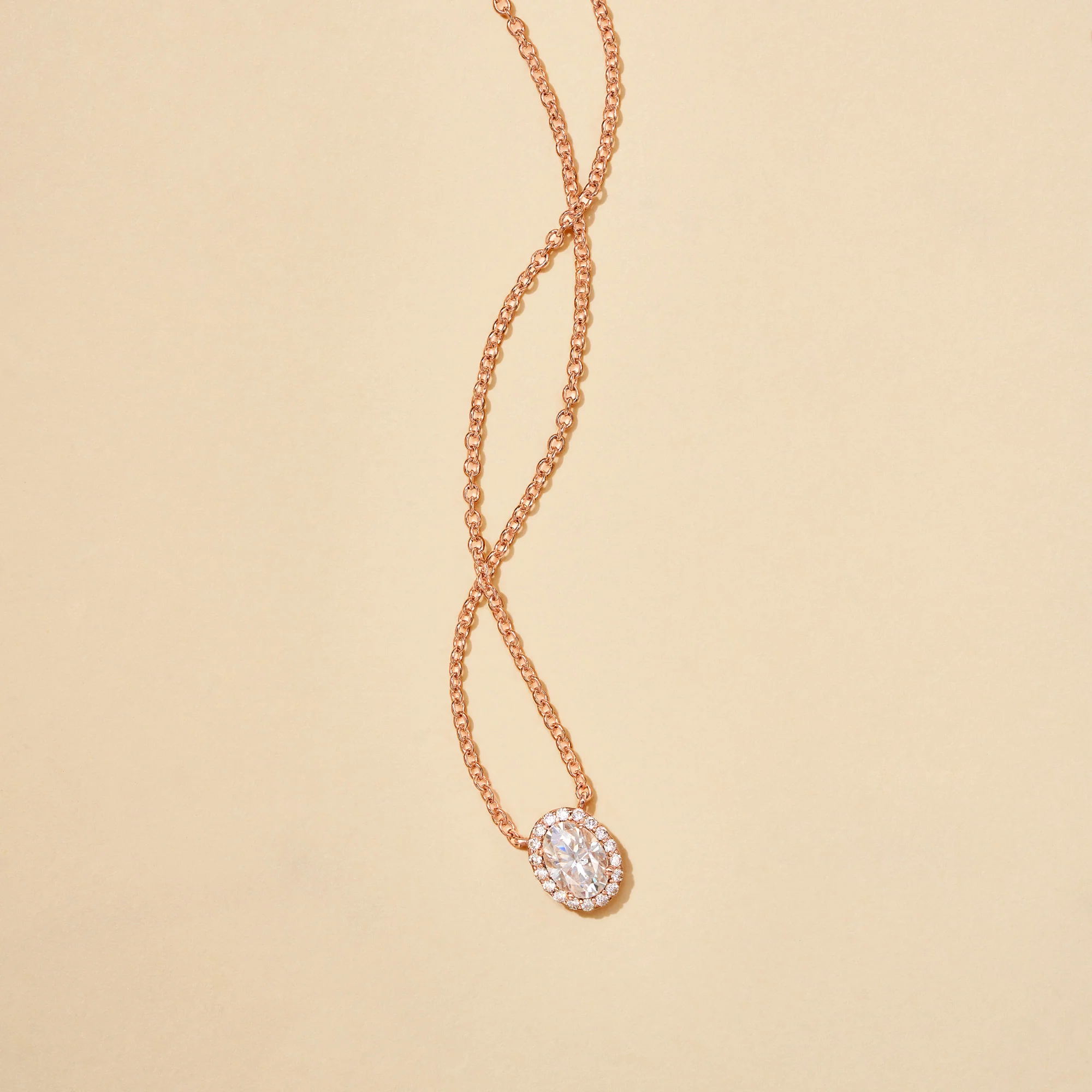 Halo Oval Moissanite Pendant Necklace - Image 9