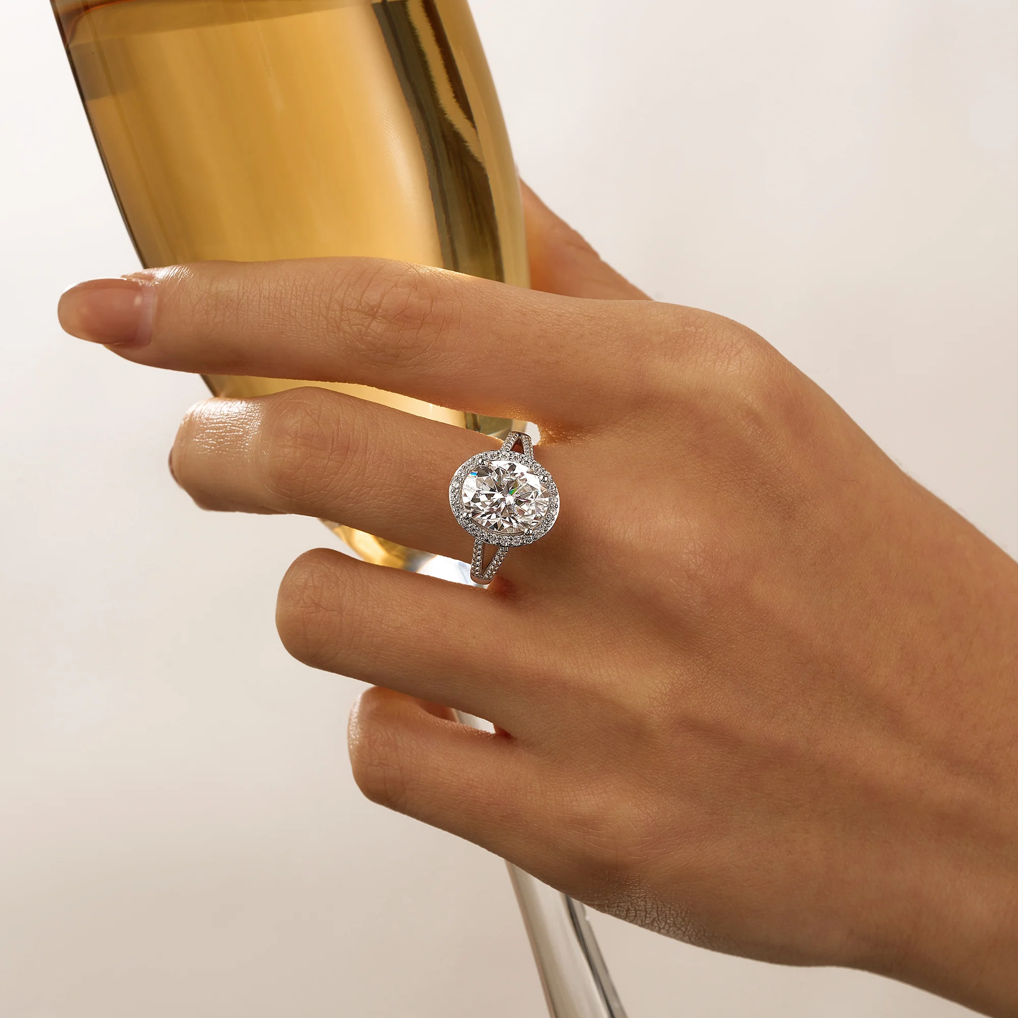 Halo Moissanite Engagement Ring with Pavé Band - Image 10