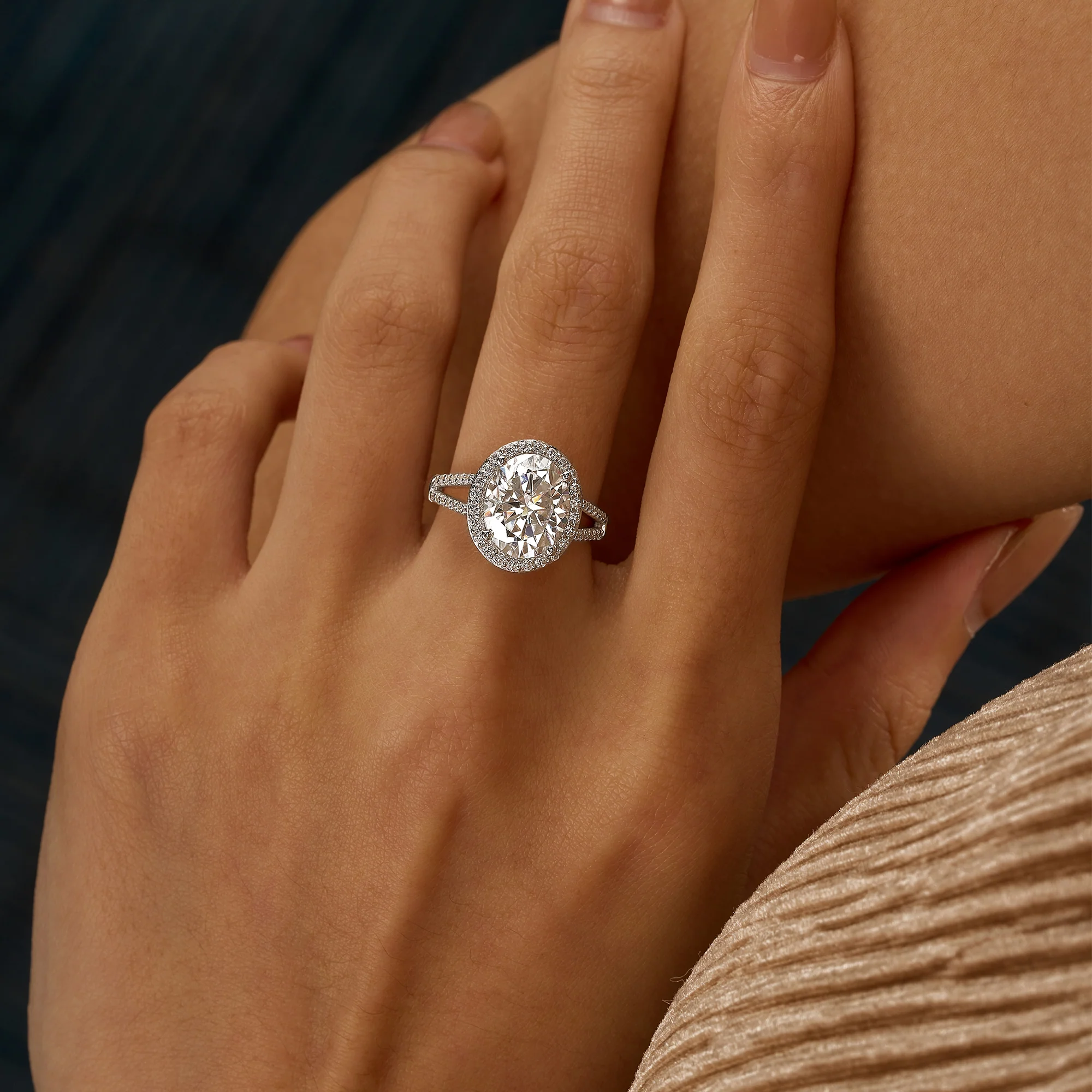 Halo Moissanite Engagement Ring with Pavé Band - Image 11