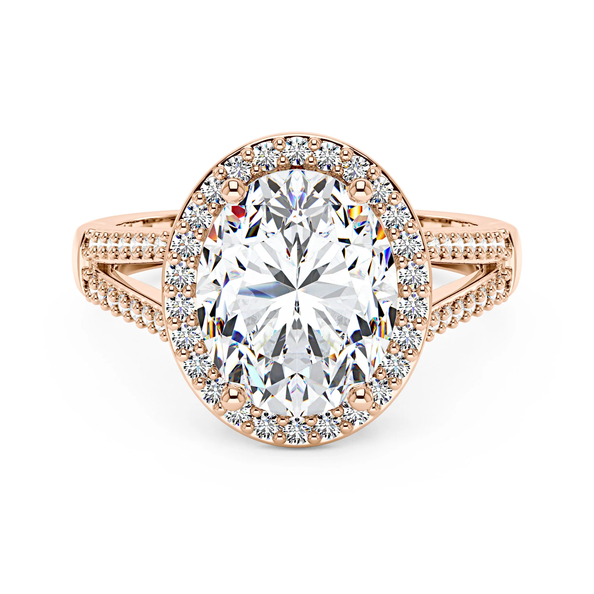 Halo Moissanite Engagement Ring with Pavé Band - Image 7