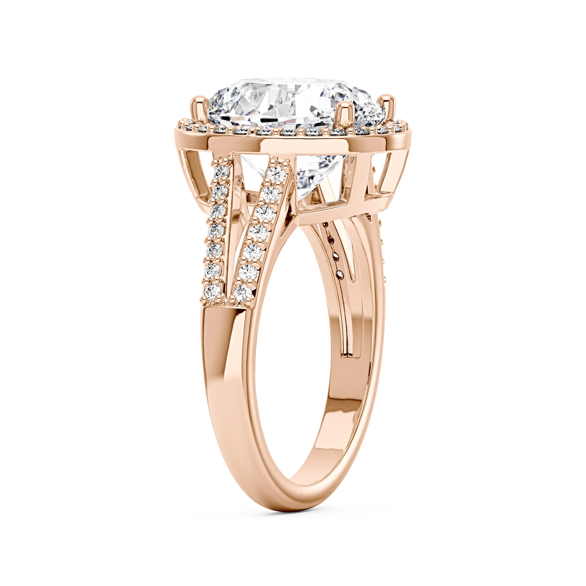 Halo Moissanite Engagement Ring with Pavé Band - Image 8