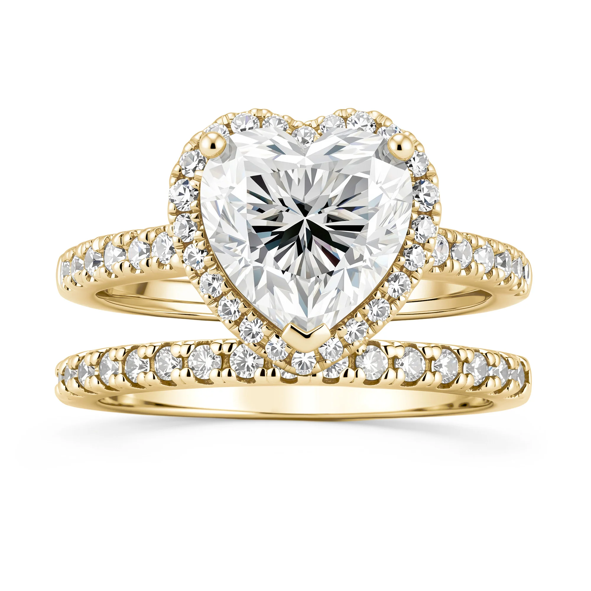 Heart Cut Moissanite Halo Bridal Ring Set - Image 4