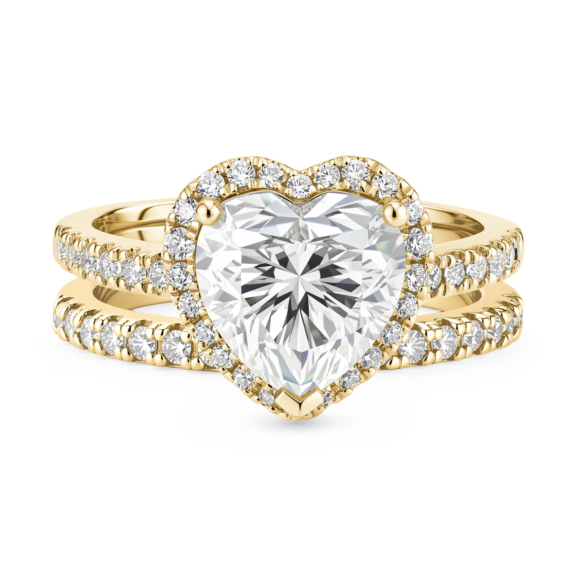 Heart Cut Moissanite Halo Bridal Ring Set - Image 5