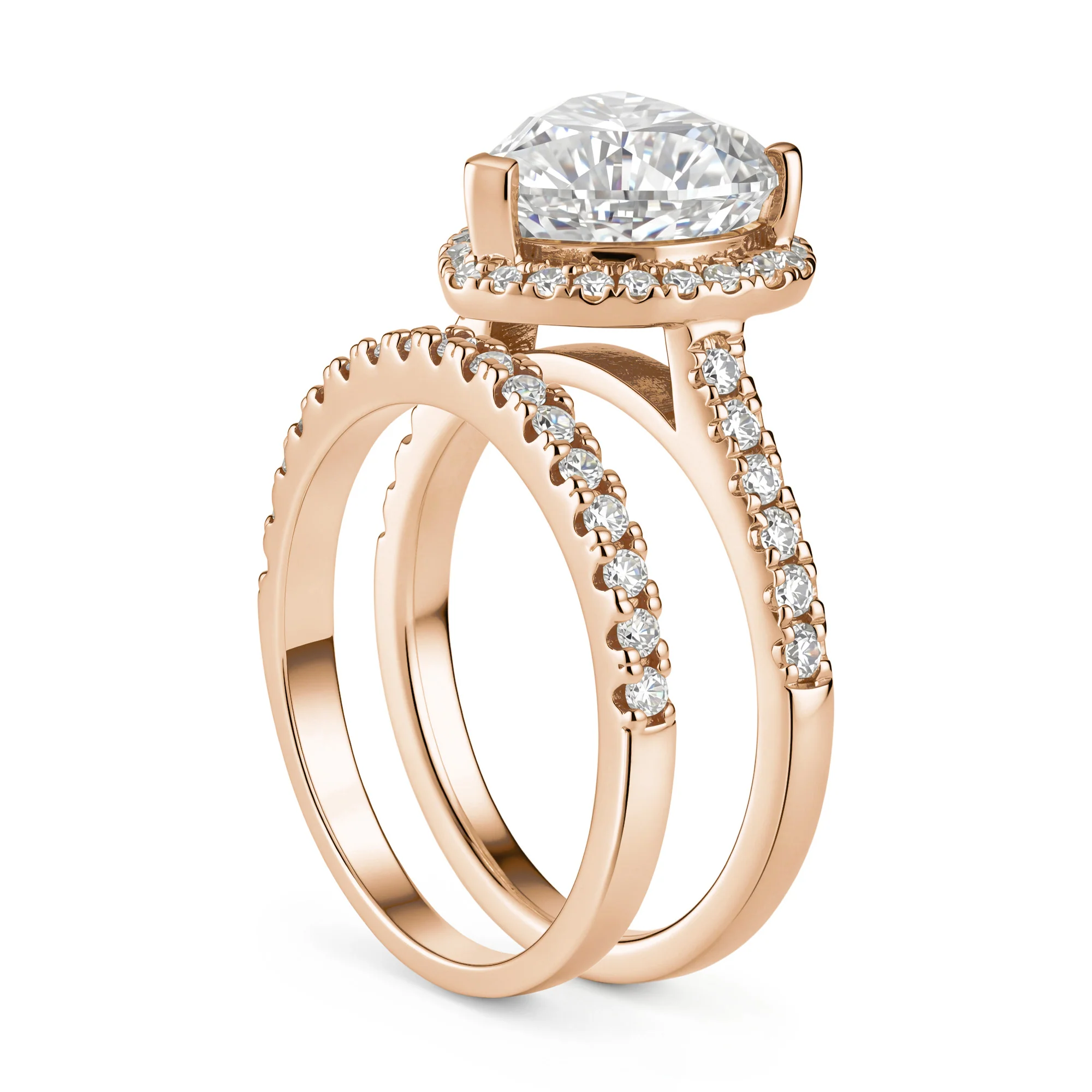 Heart Cut Moissanite Halo Bridal Ring Set - Image 9