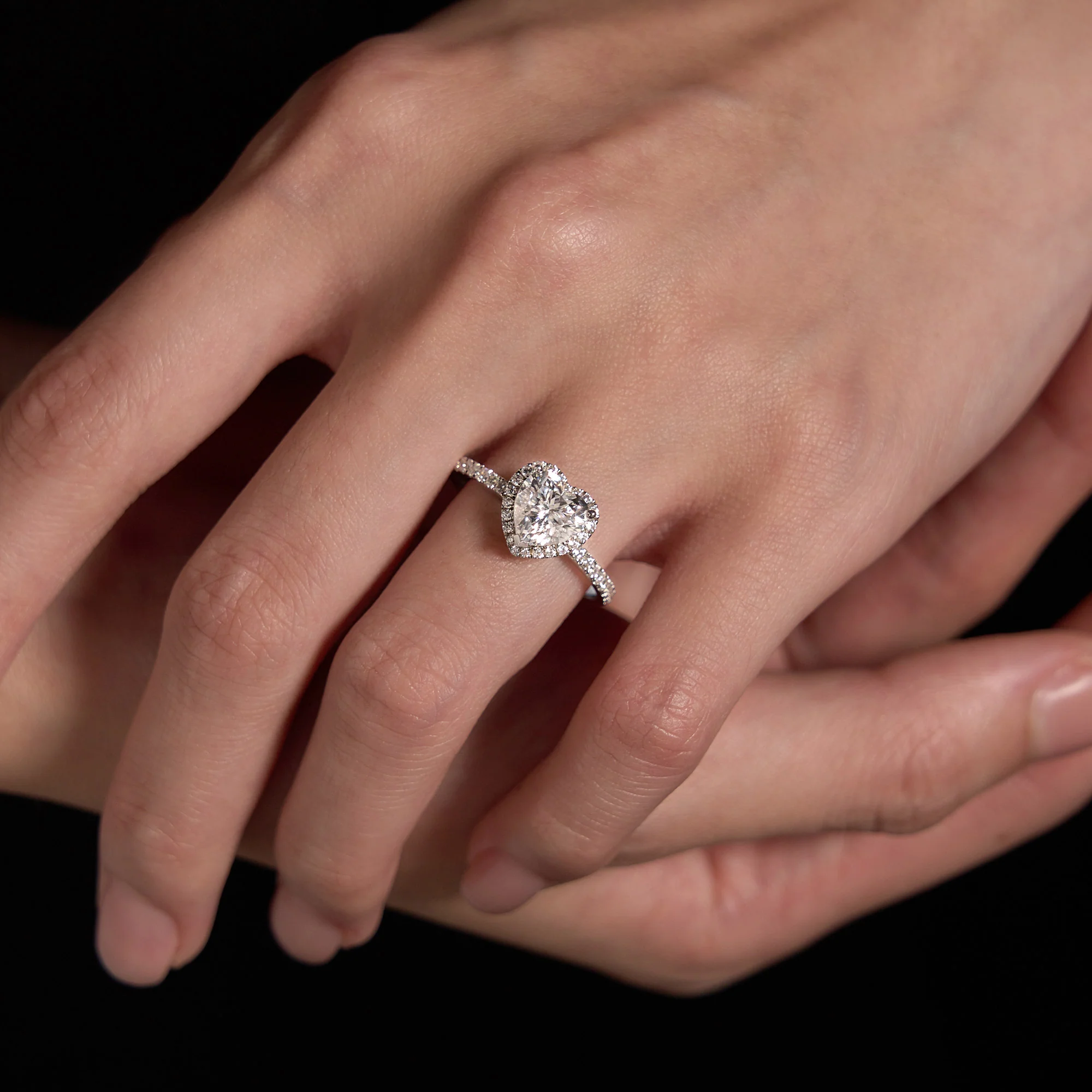 Heart Moissanite Halo Ring with Pavé Band - Image 11