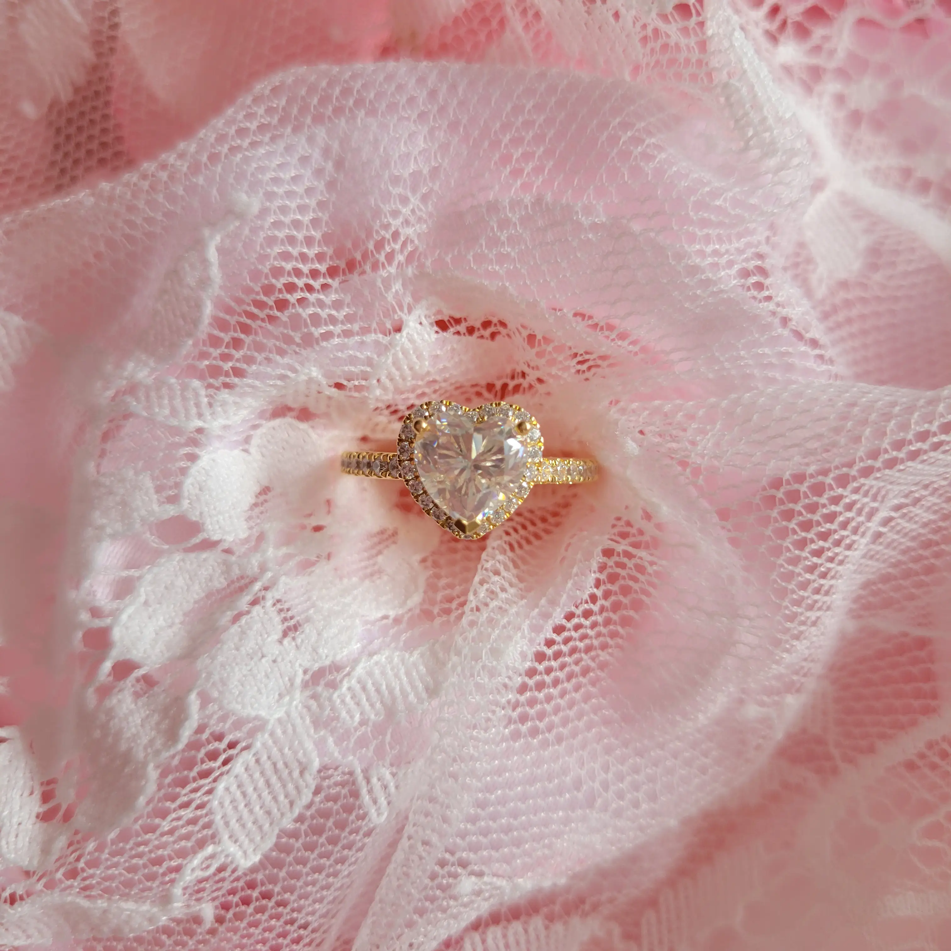 Heart Moissanite Halo Ring with Pavé Band - Image 13
