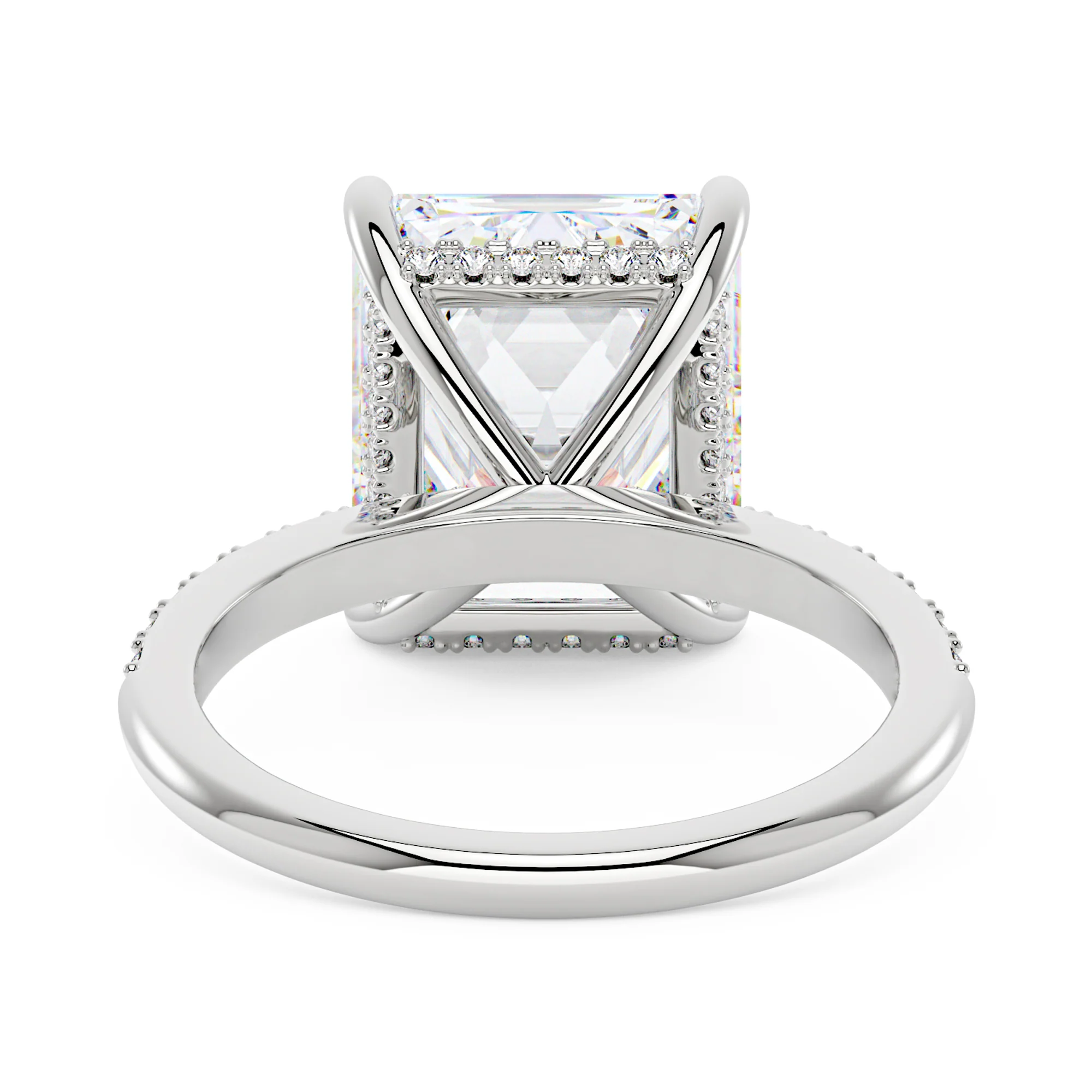 Radiant Hidden Halo Engagement Ring with Pavé Band - Image 3