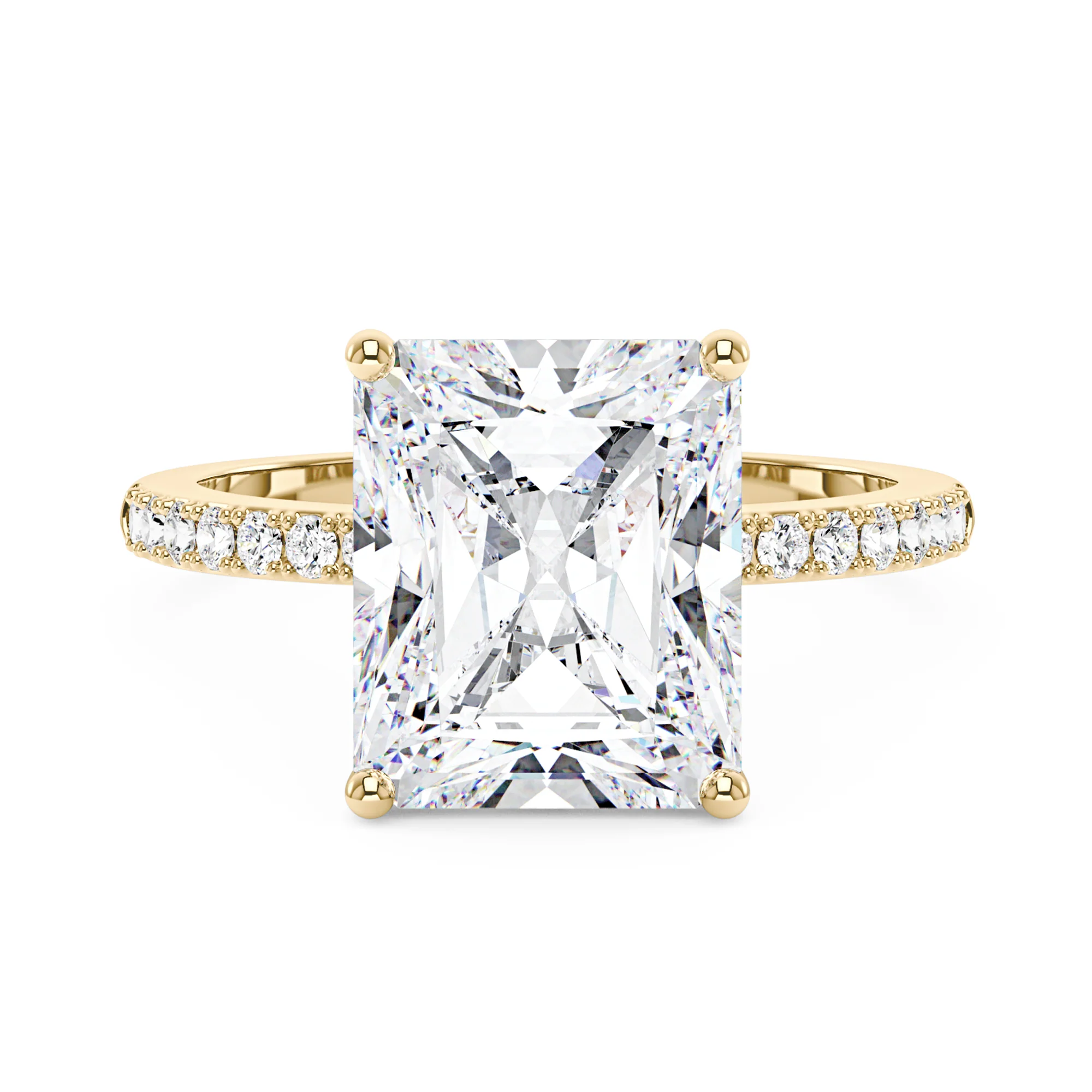 Radiant Hidden Halo Engagement Ring with Pavé Band - Image 4