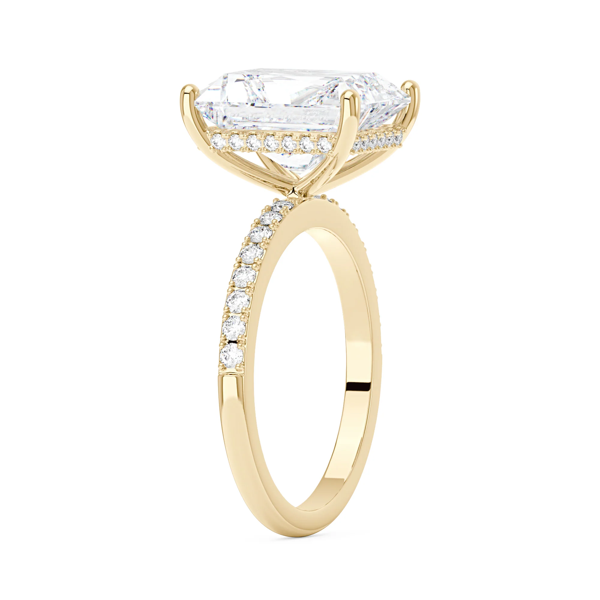 Radiant Hidden Halo Engagement Ring with Pavé Band - Image 5