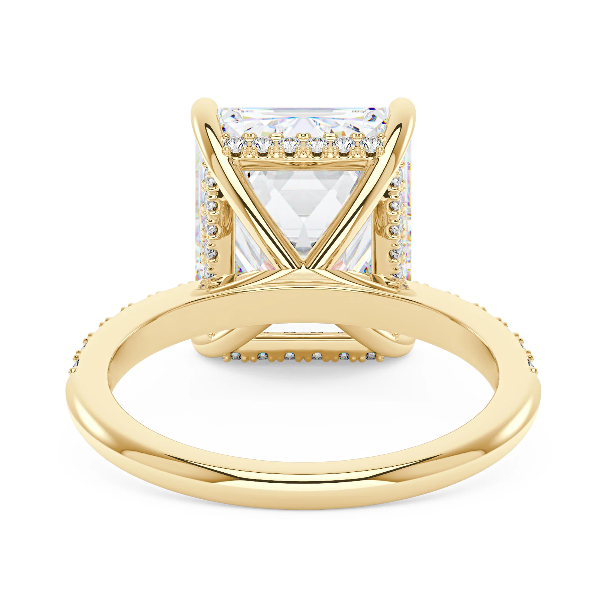 Radiant Hidden Halo Engagement Ring with Pavé Band - Image 6
