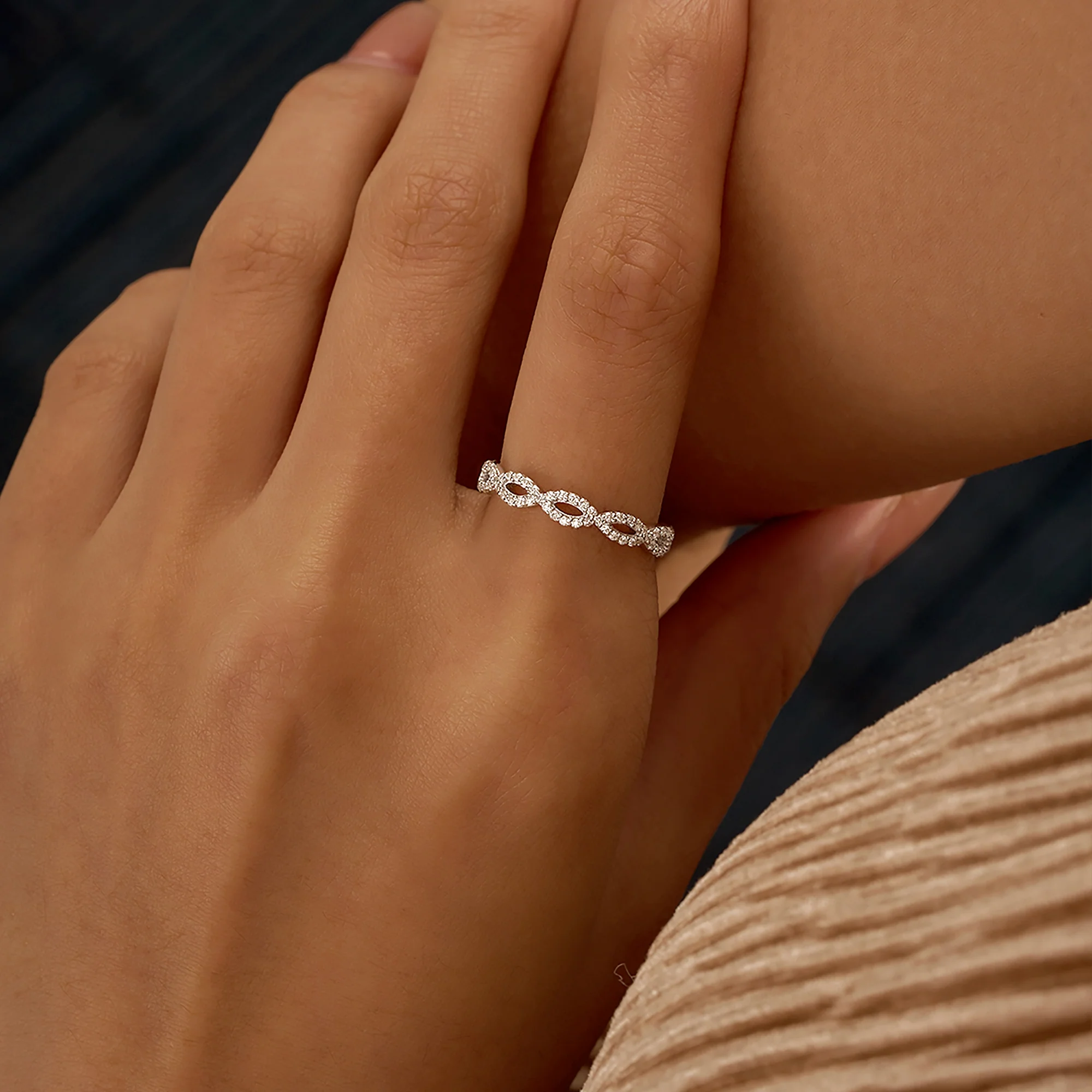 Art Deco Infinity Twist Moissanite Pavé Eternity Band - Image 12