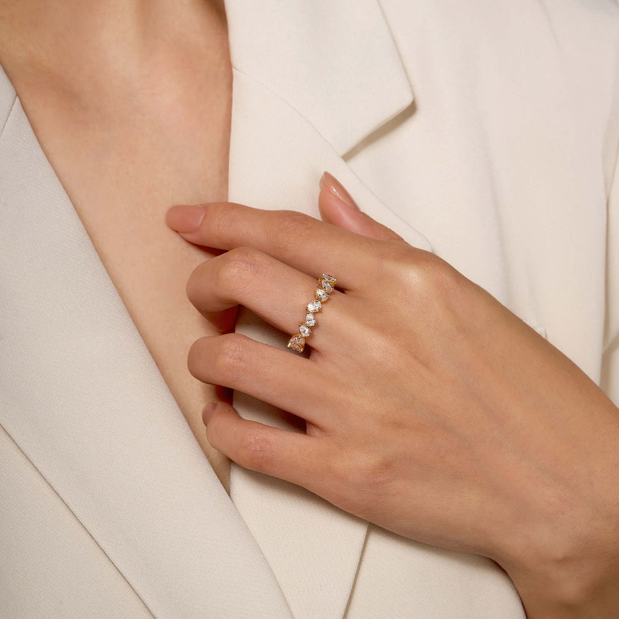 Irregular Pear Moissanite Bezel Eternity Band - Image 10