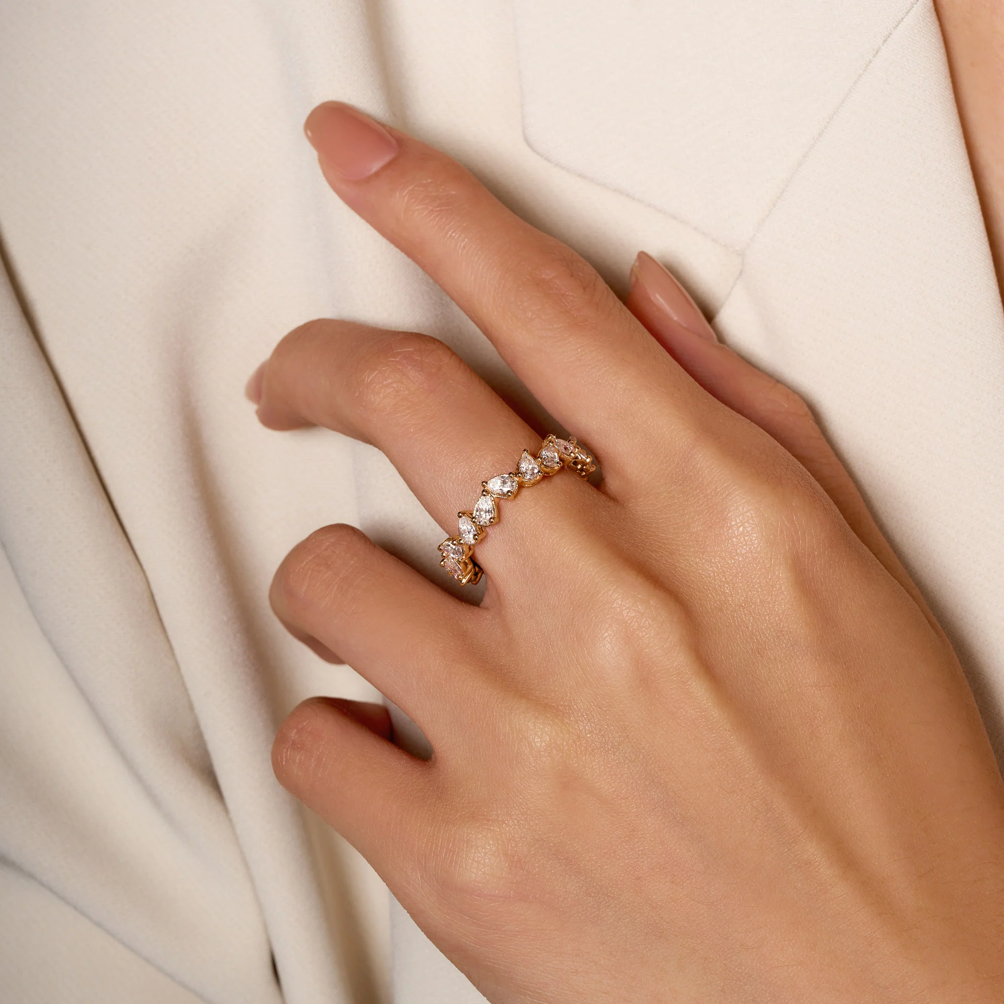 Irregular Pear Moissanite Bezel Eternity Band - Image 11