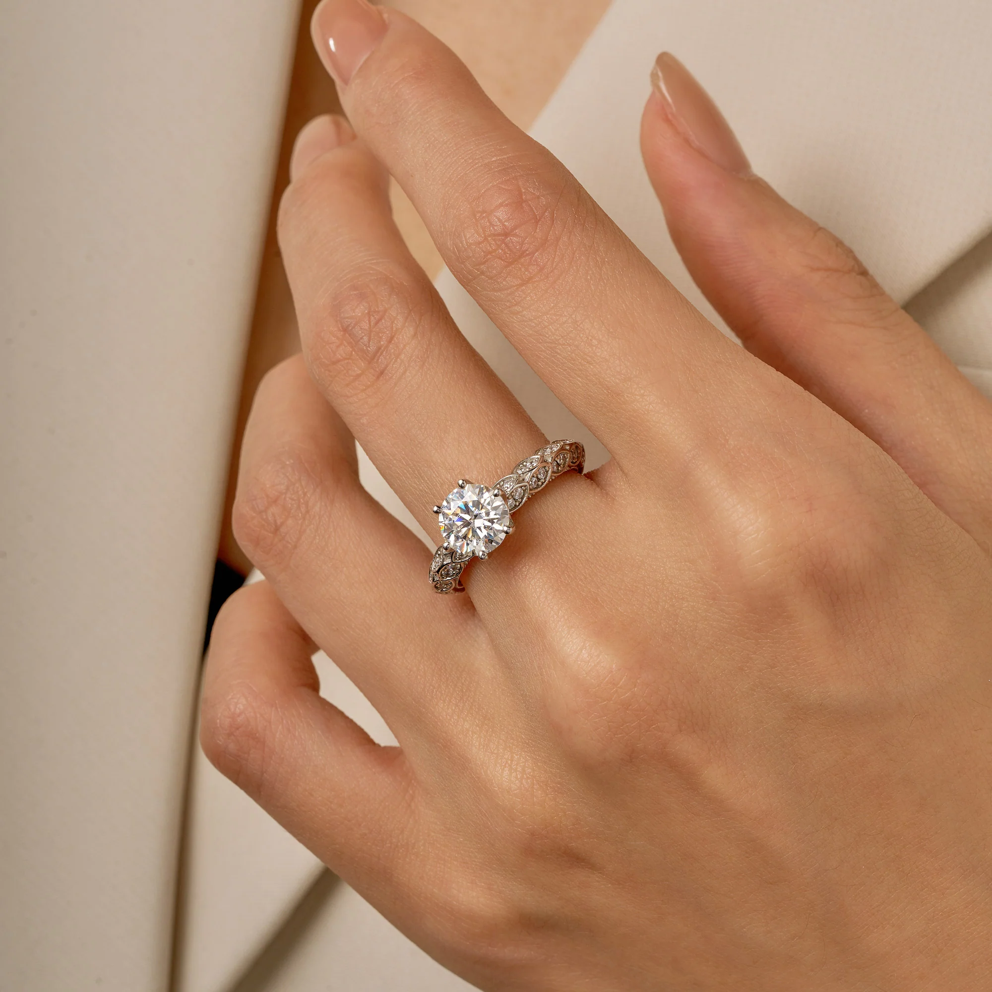 Luxury Band Solitaire Moissanite Engagement Ring - Image 12