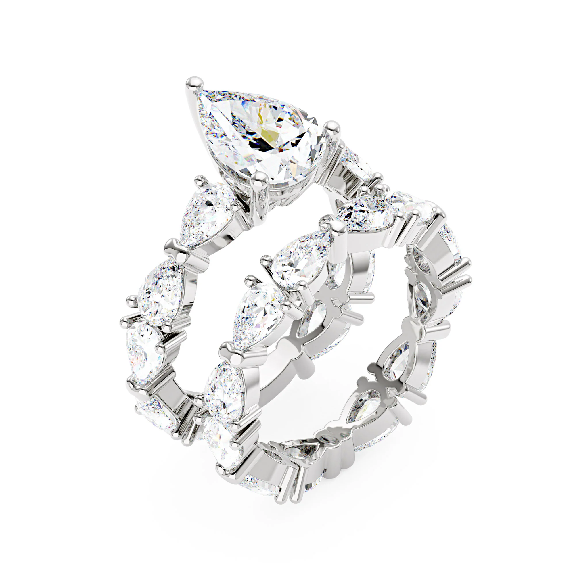 Luxury Pear Shaped Moissanite Bridal Ring Set - Image 3