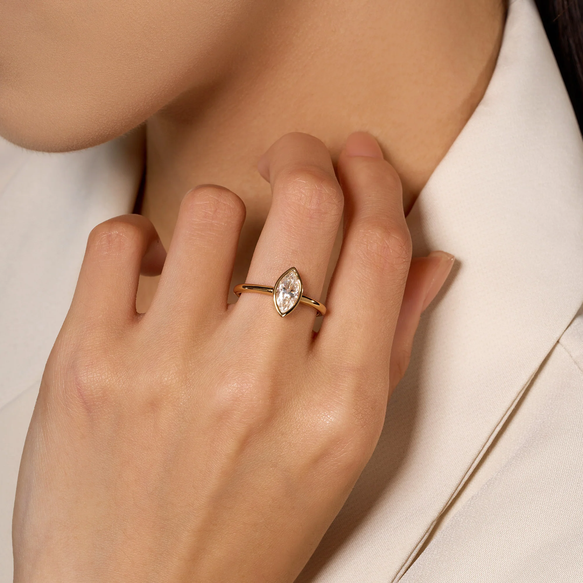 Marquise Cut Moissanite Bezel Ring - Image 10