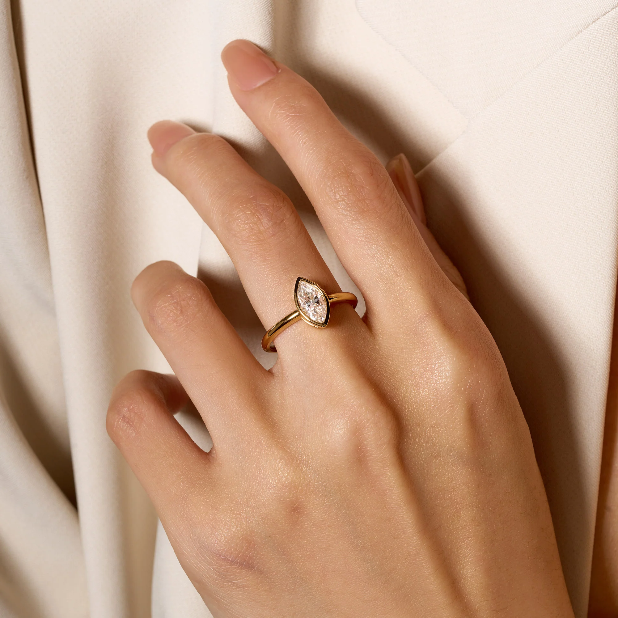 Marquise Cut Moissanite Bezel Ring - Image 11