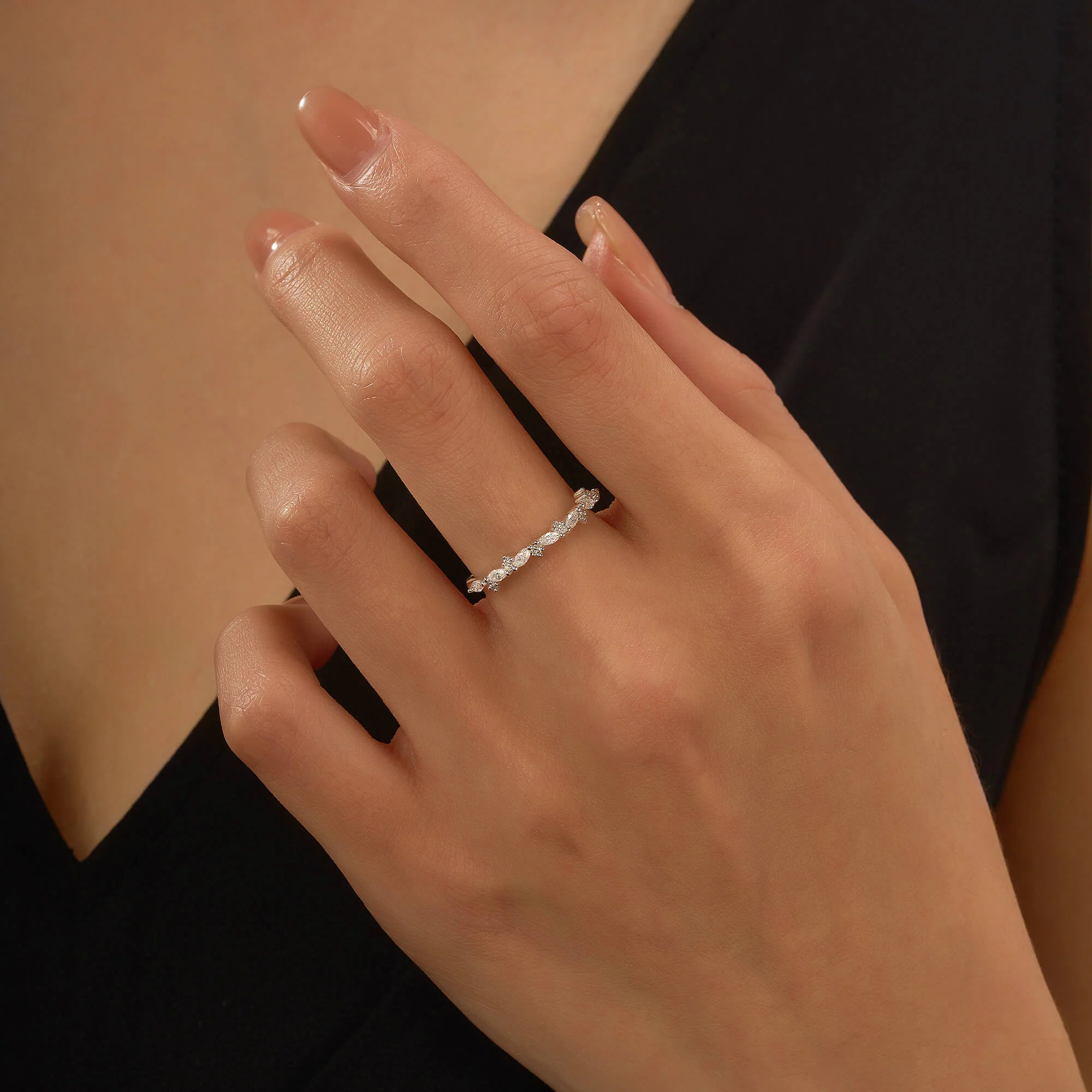 Nature Inspired Marquise Moissanite Half Eternity Band - Image 11