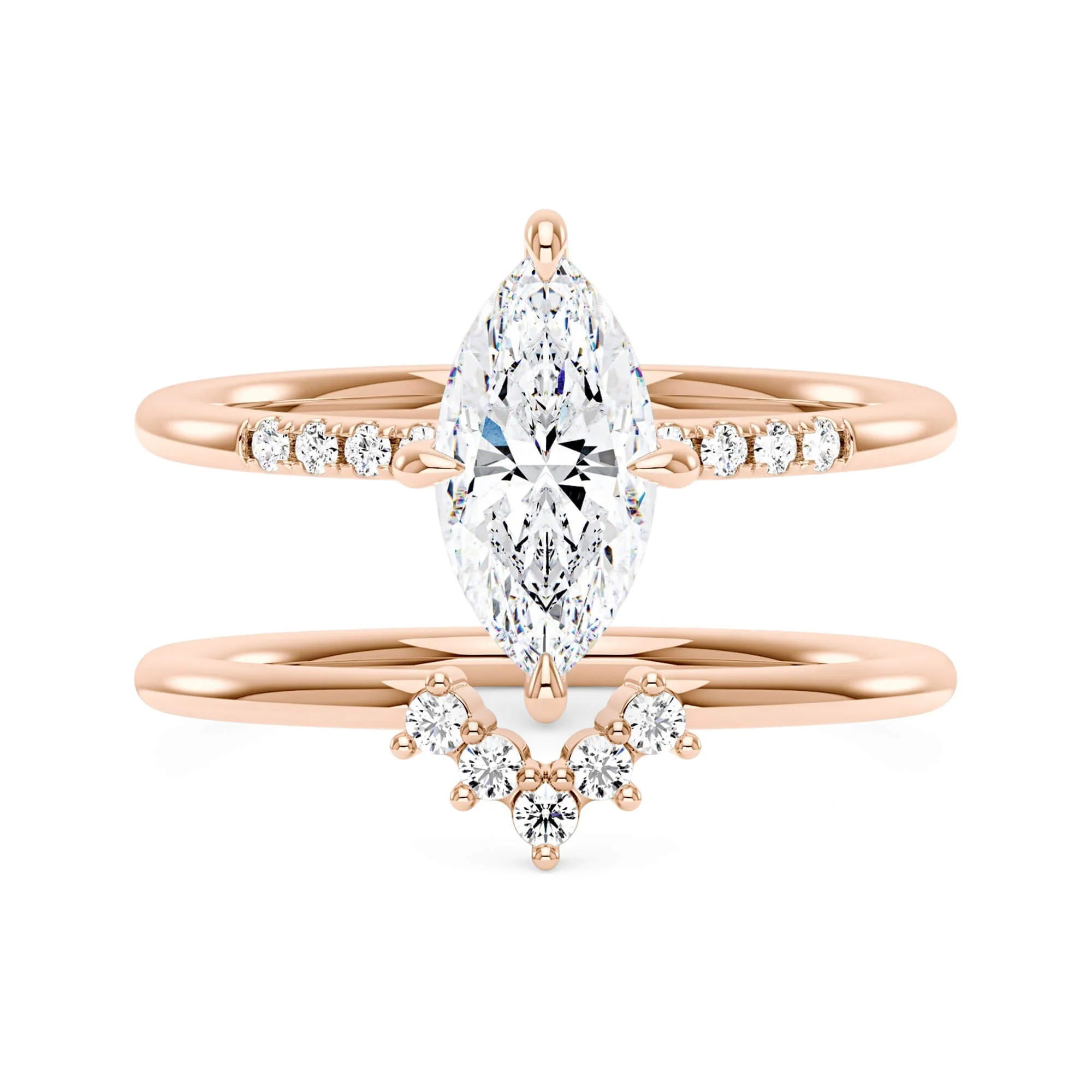 Marquise Cut Moissanite Engagement Ring and Curved Band Set - Image 4