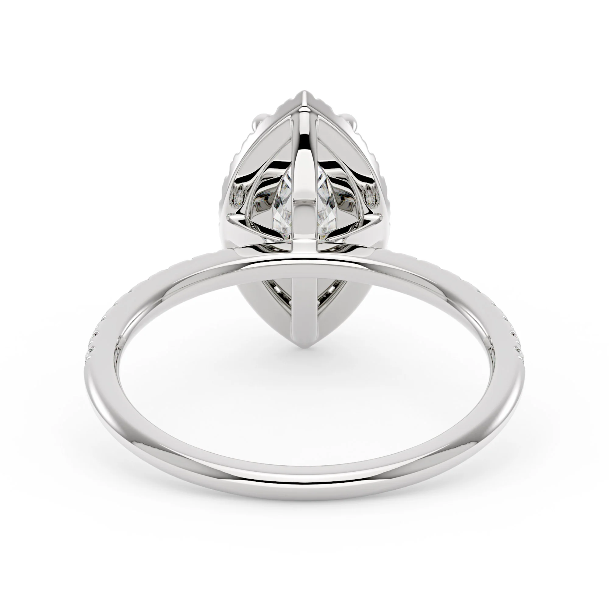 Marquise Halo Moissanite Engagement Ring with Pave Band - Image 3