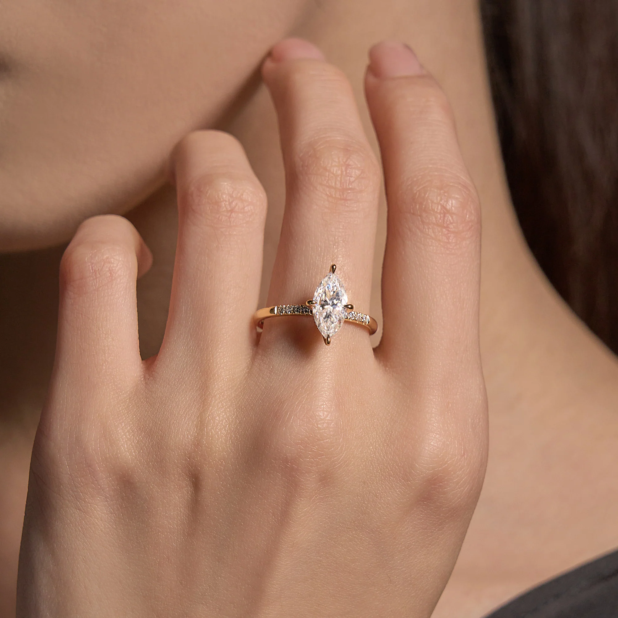 Marquise Moissanite Engagement Ring with Pave Band - Image 10