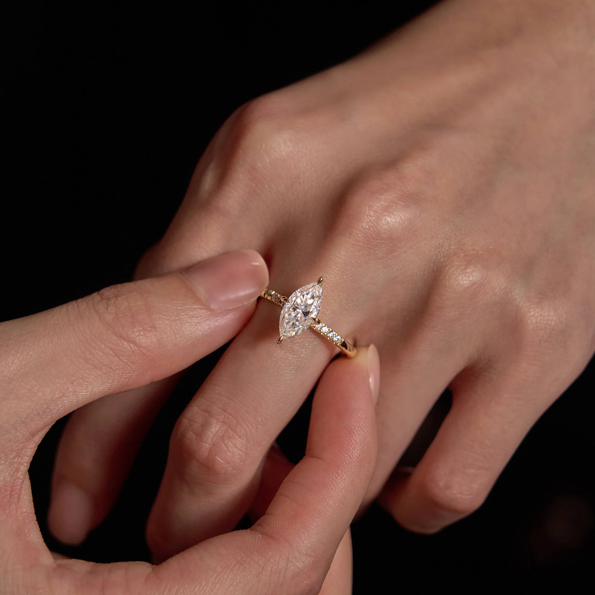 Marquise Moissanite Engagement Ring with Pave Band - Image 12