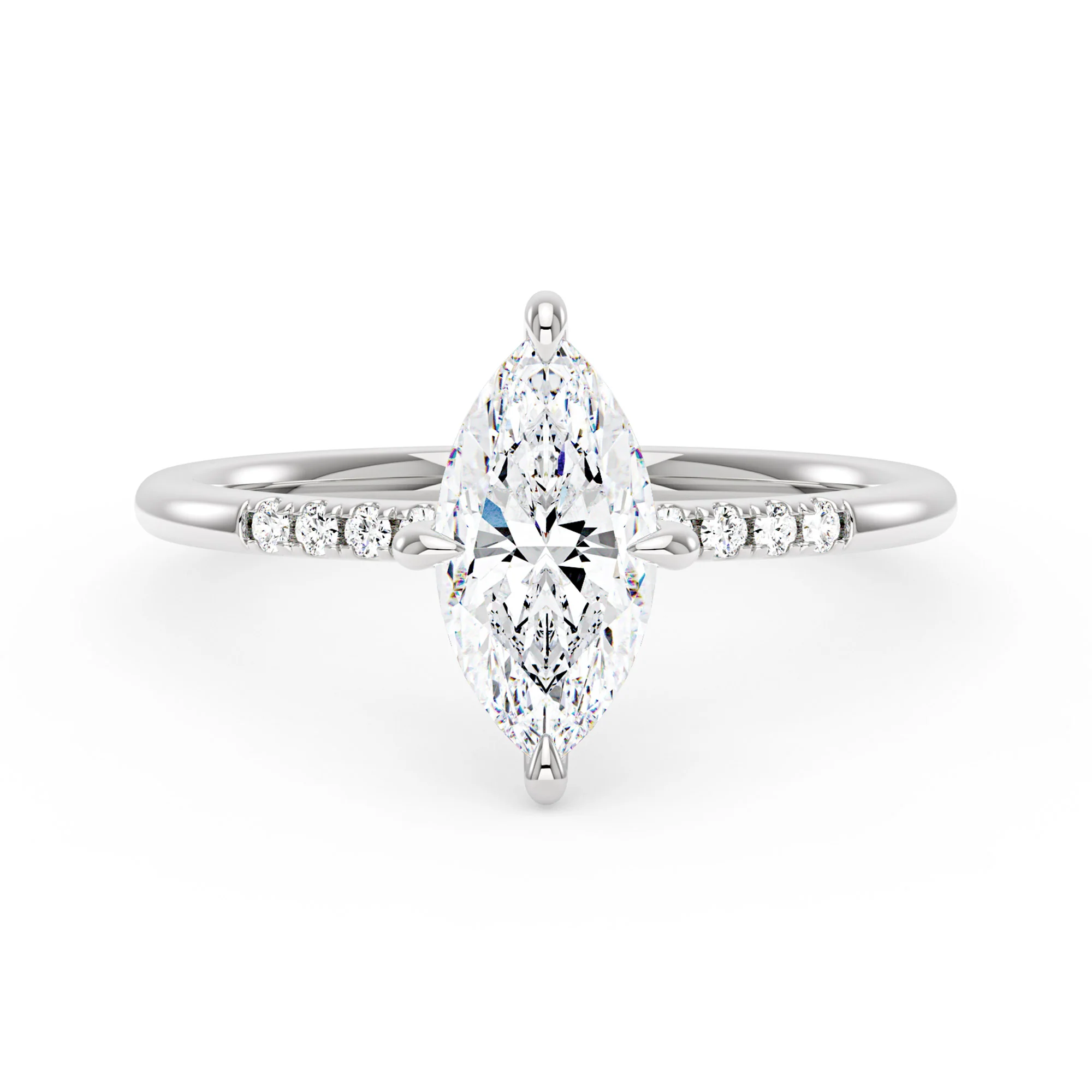 Marquise Moissanite Engagement Ring with Pave Band - Image 4