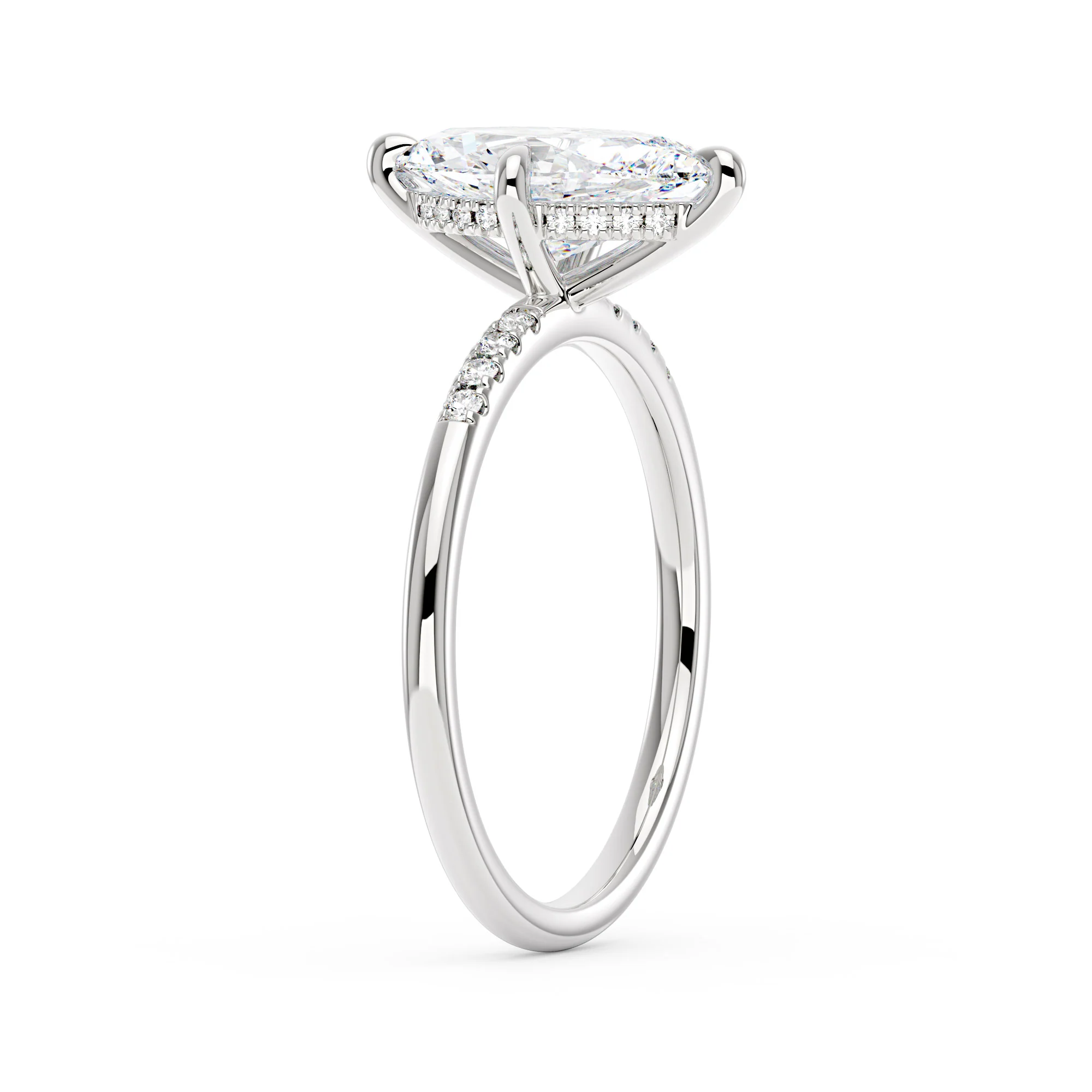 Marquise Moissanite Engagement Ring with Pave Band - Image 5