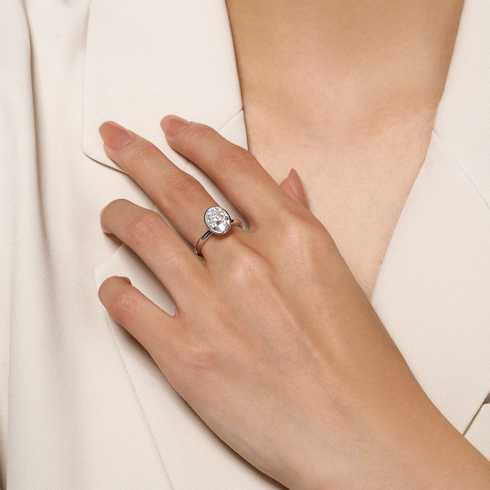 Minimalist Oval Cut Engagement Bezel Ring - Image 12