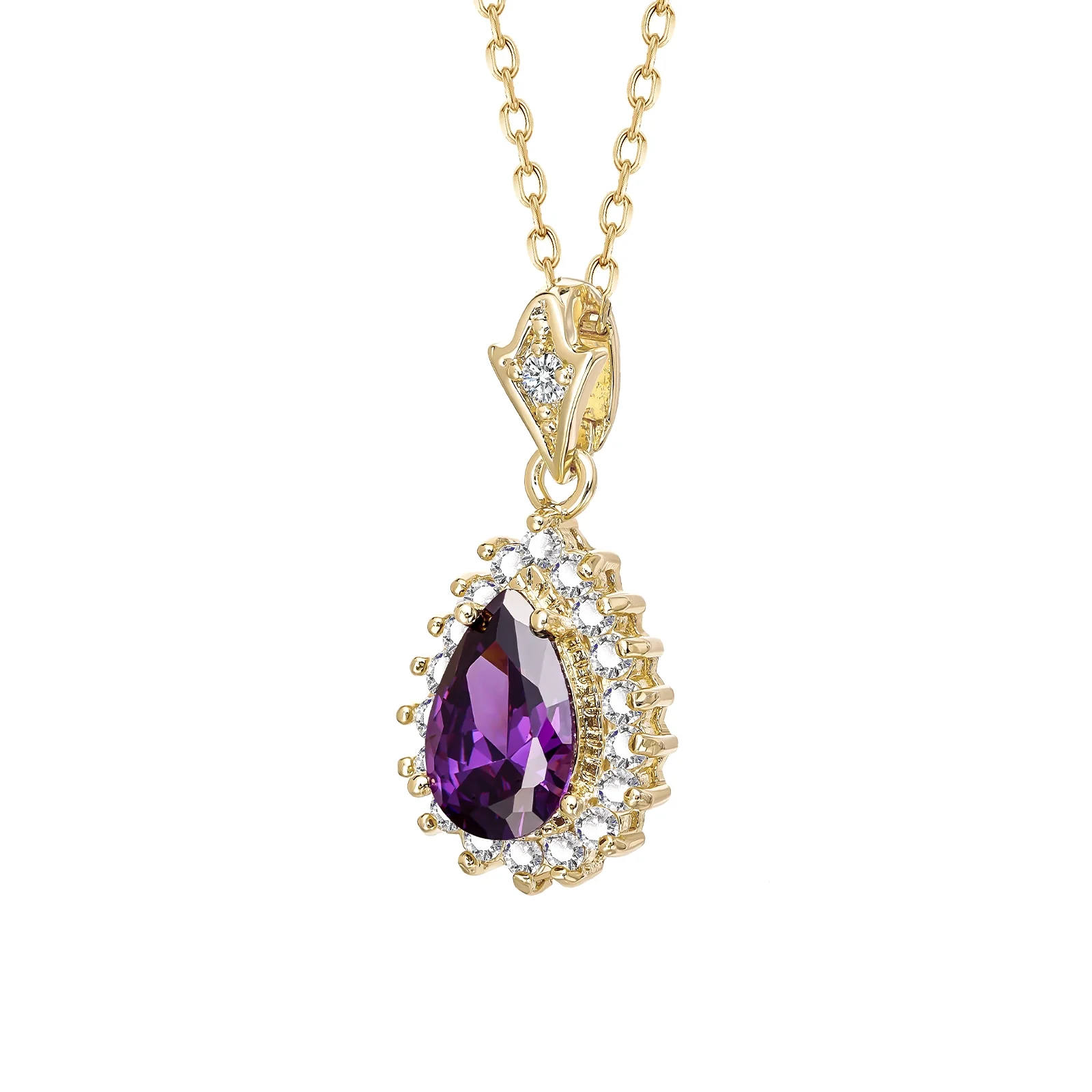 Amethyst Pear With Halo Style Pendant Necklace - Image 4