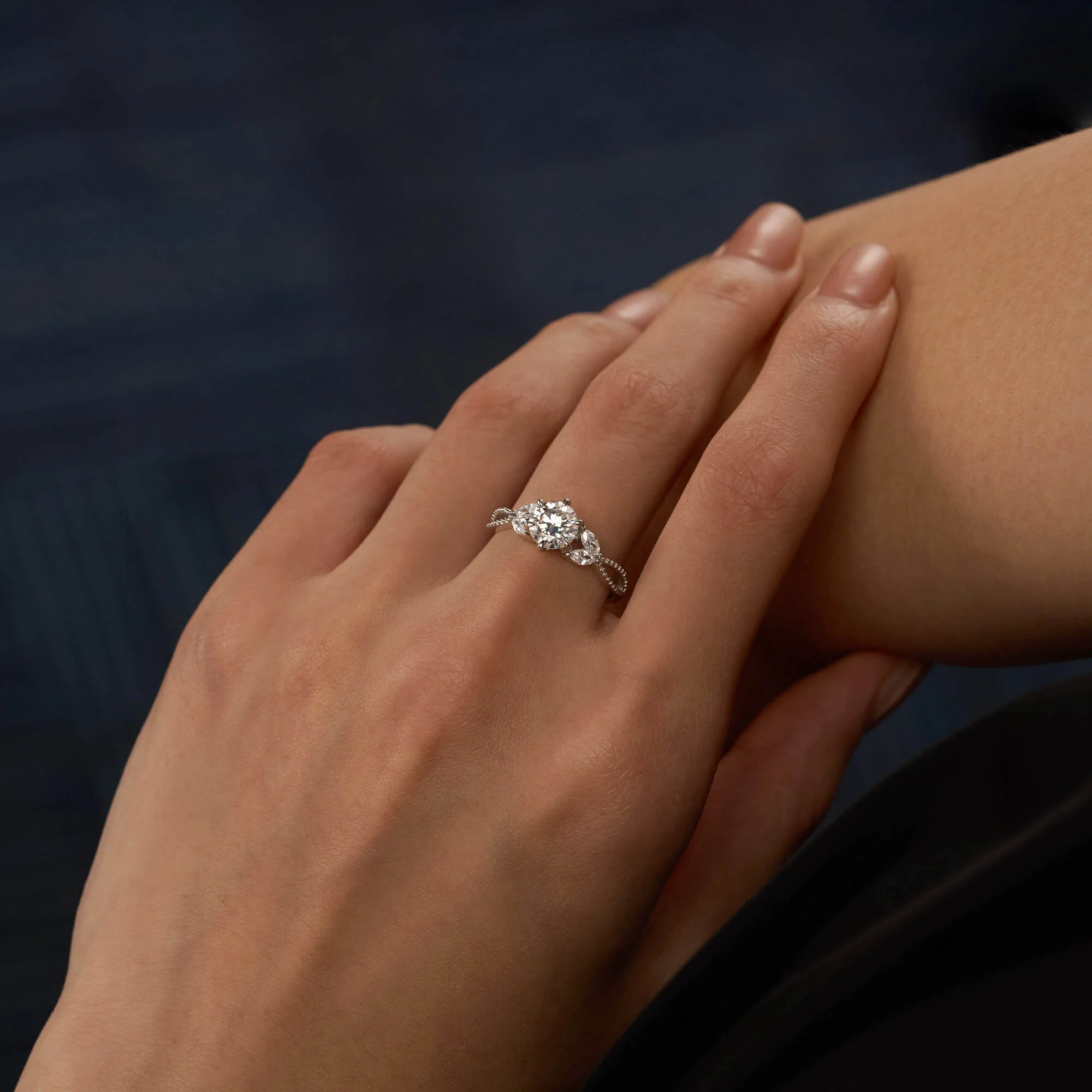 Nature Inspired Split Shank Round Moissanite Ring - Image 11