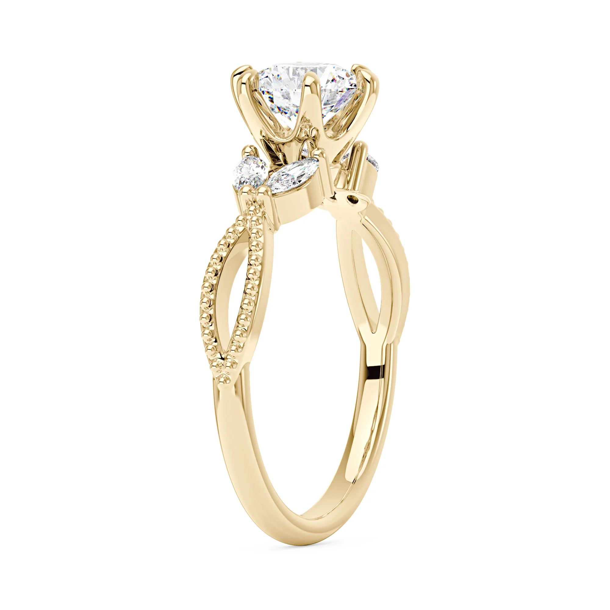 Nature Inspired Split Shank Round Moissanite Ring - Image 5