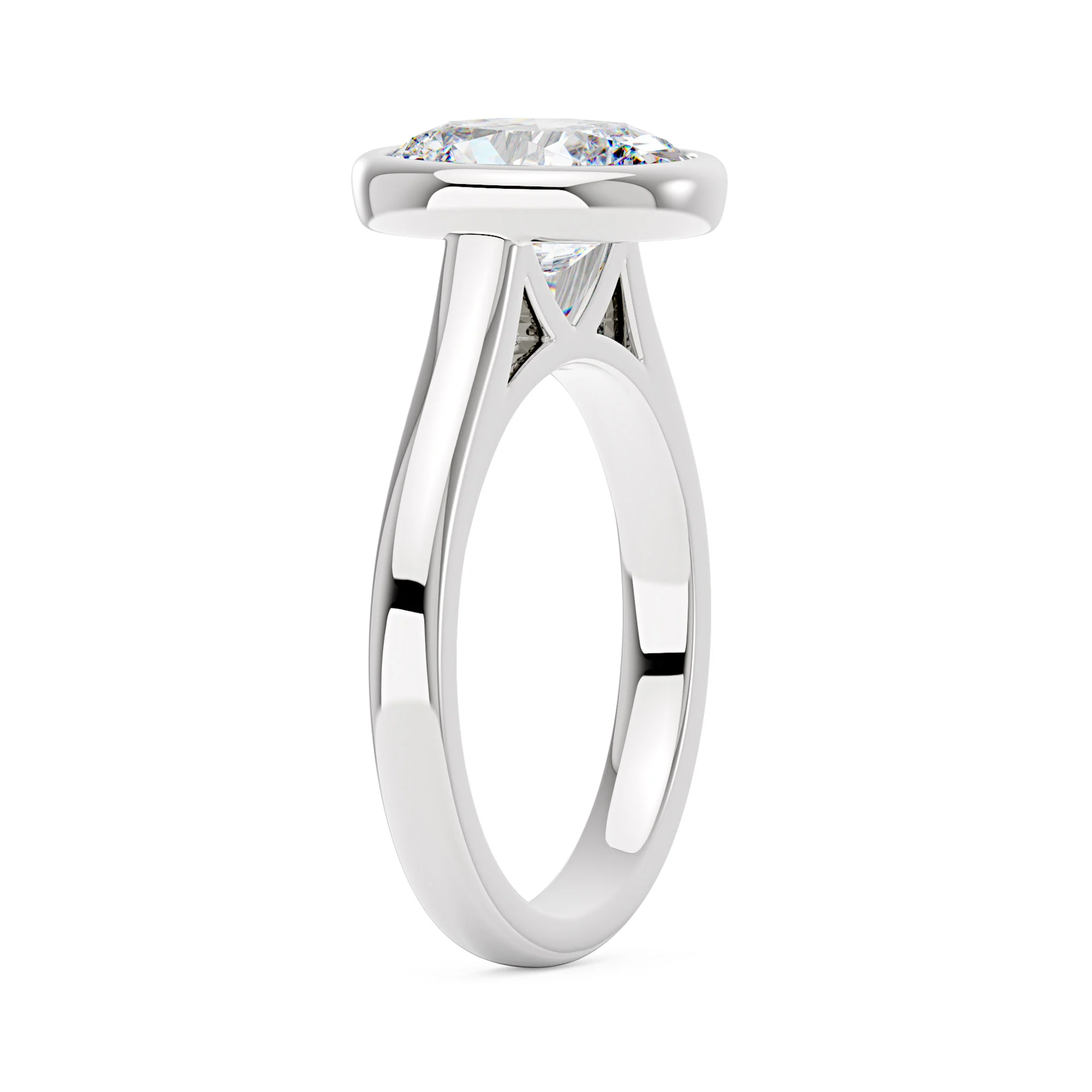 Oval Bezel Engagement Ring And Pave Eternity Wedding Band Set - Image 6