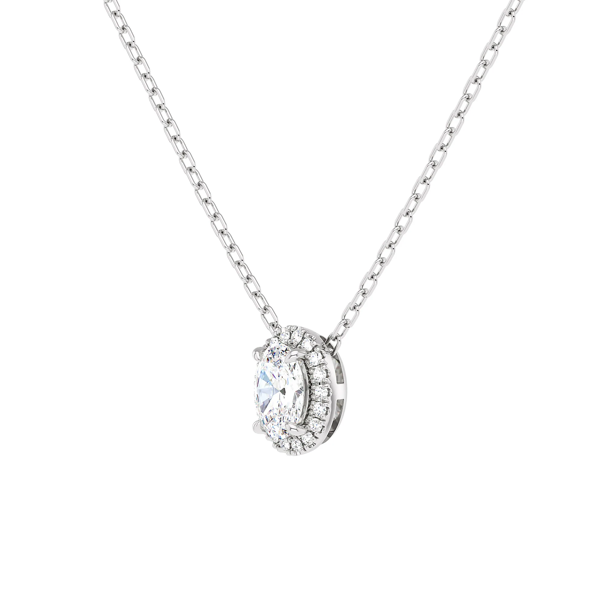 Oval Cut Halo Diamond Pendant Necklace - Image 4