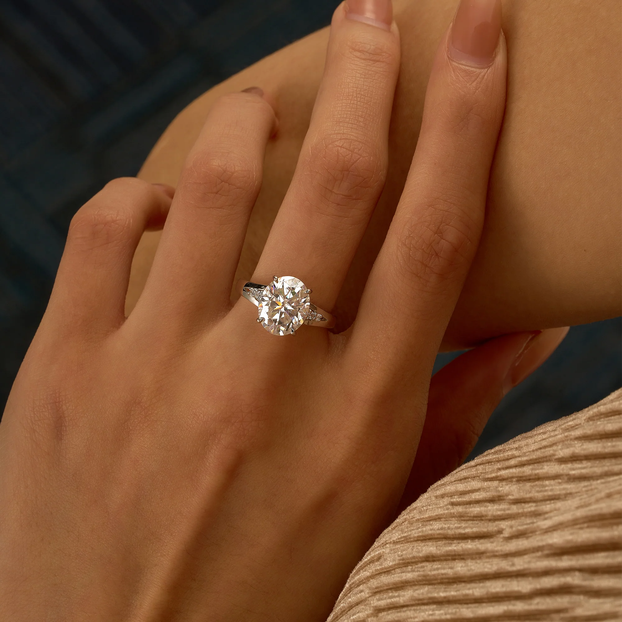 Oval Moissanite Side Accent Engagement Ring - Image 13