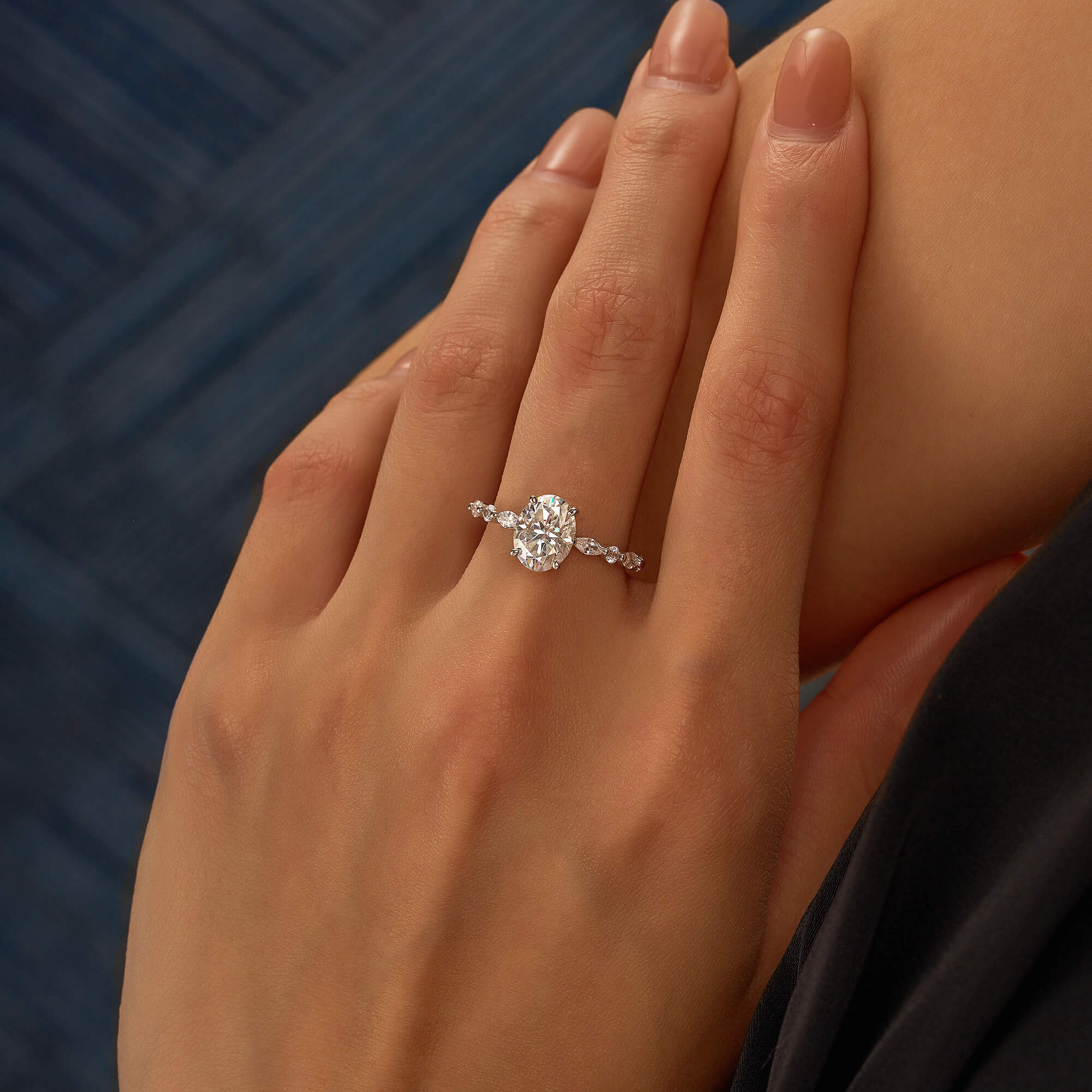 Nature Inspired Oval Cut Moissanite Accent Engagement Ring - Image 11