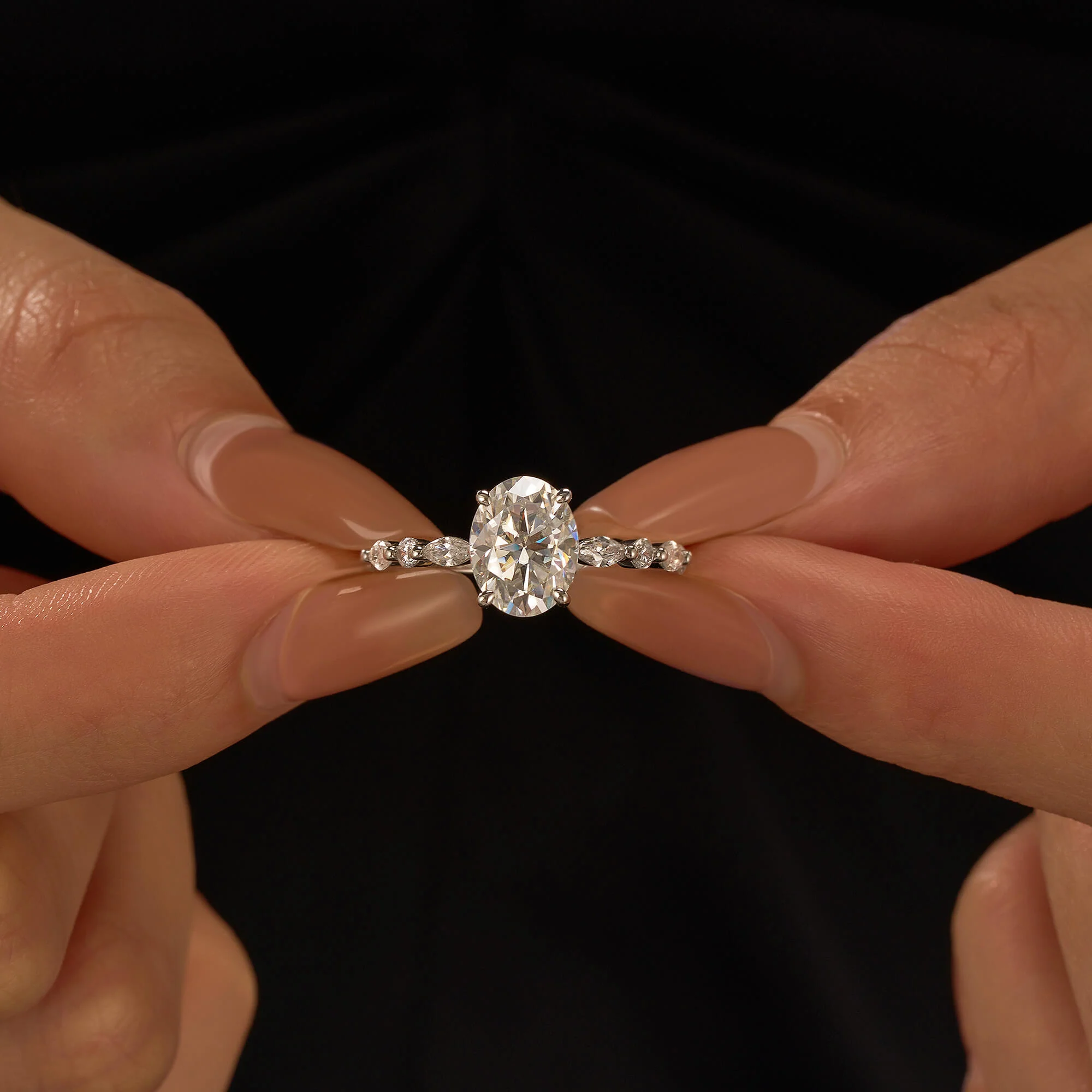 Nature Inspired Oval Cut Moissanite Accent Engagement Ring - Image 13