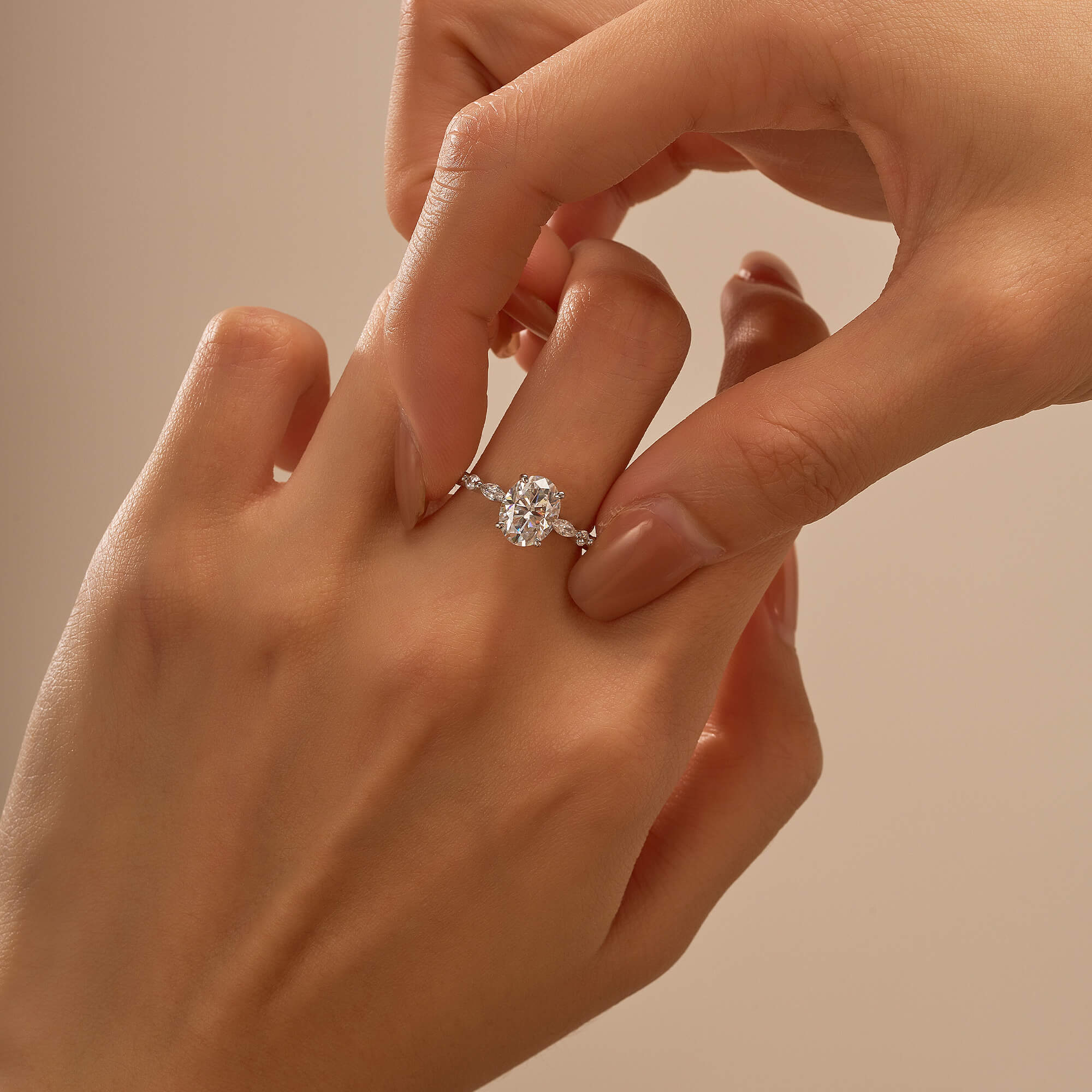 Nature Inspired Oval Cut Moissanite Accent Engagement Ring - Image 14