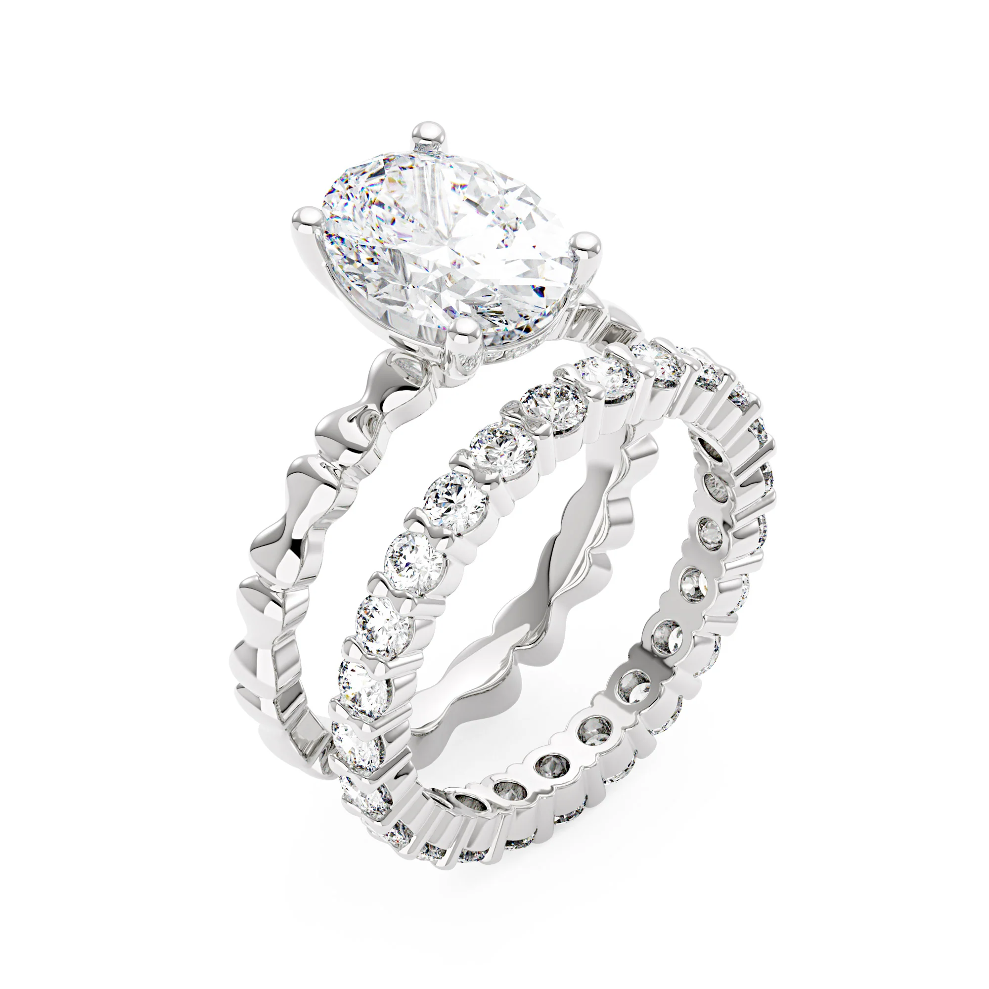 Oval Cut Moissanite Bowtie Band Bridal Ring Set - Image 3