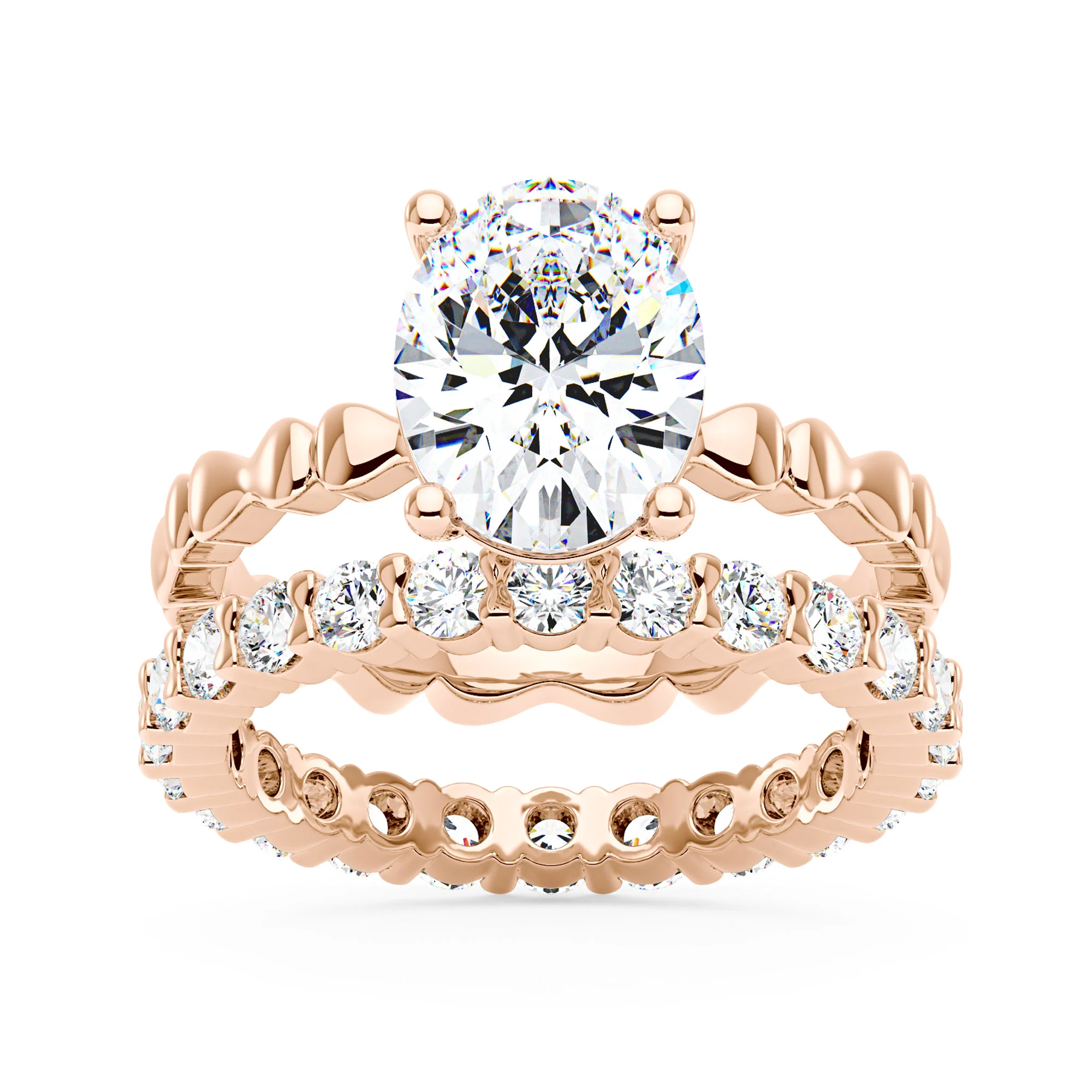 Oval Cut Moissanite Bowtie Band Bridal Ring Set - Image 7