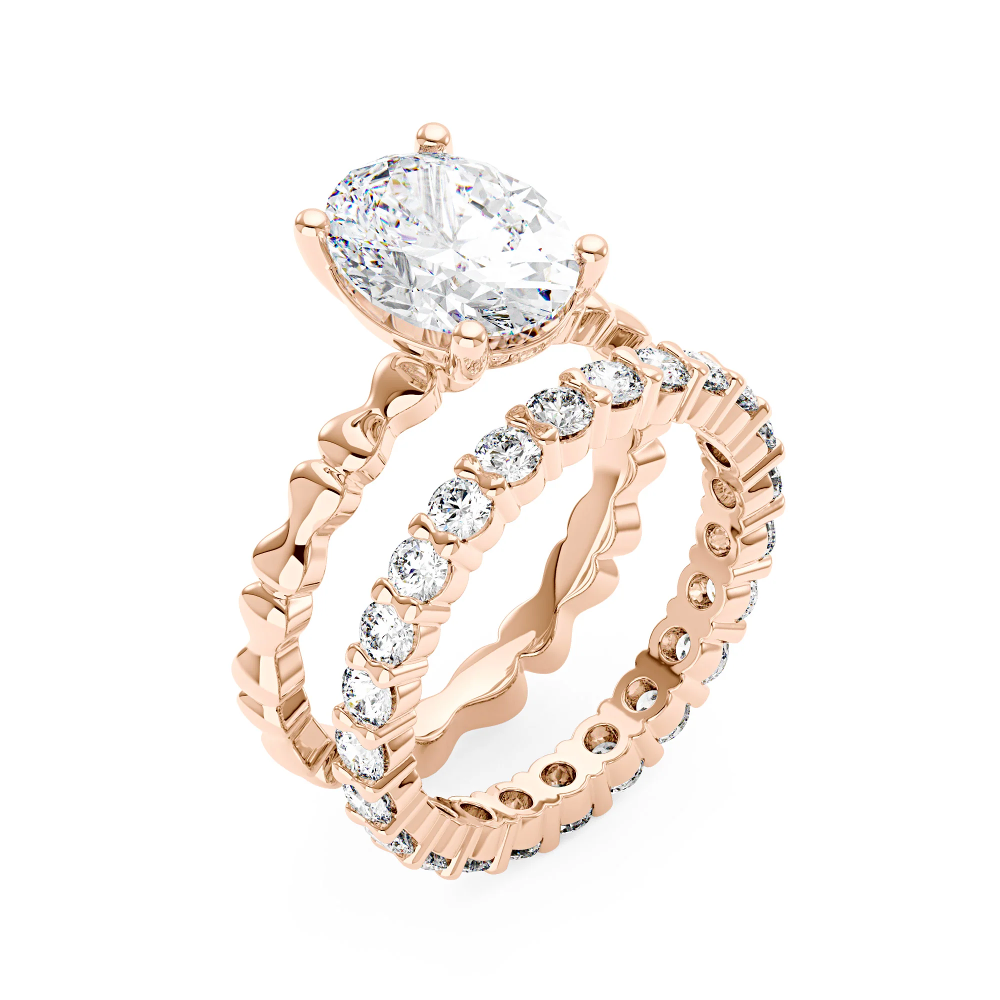 Oval Cut Moissanite Bowtie Band Bridal Ring Set - Image 9